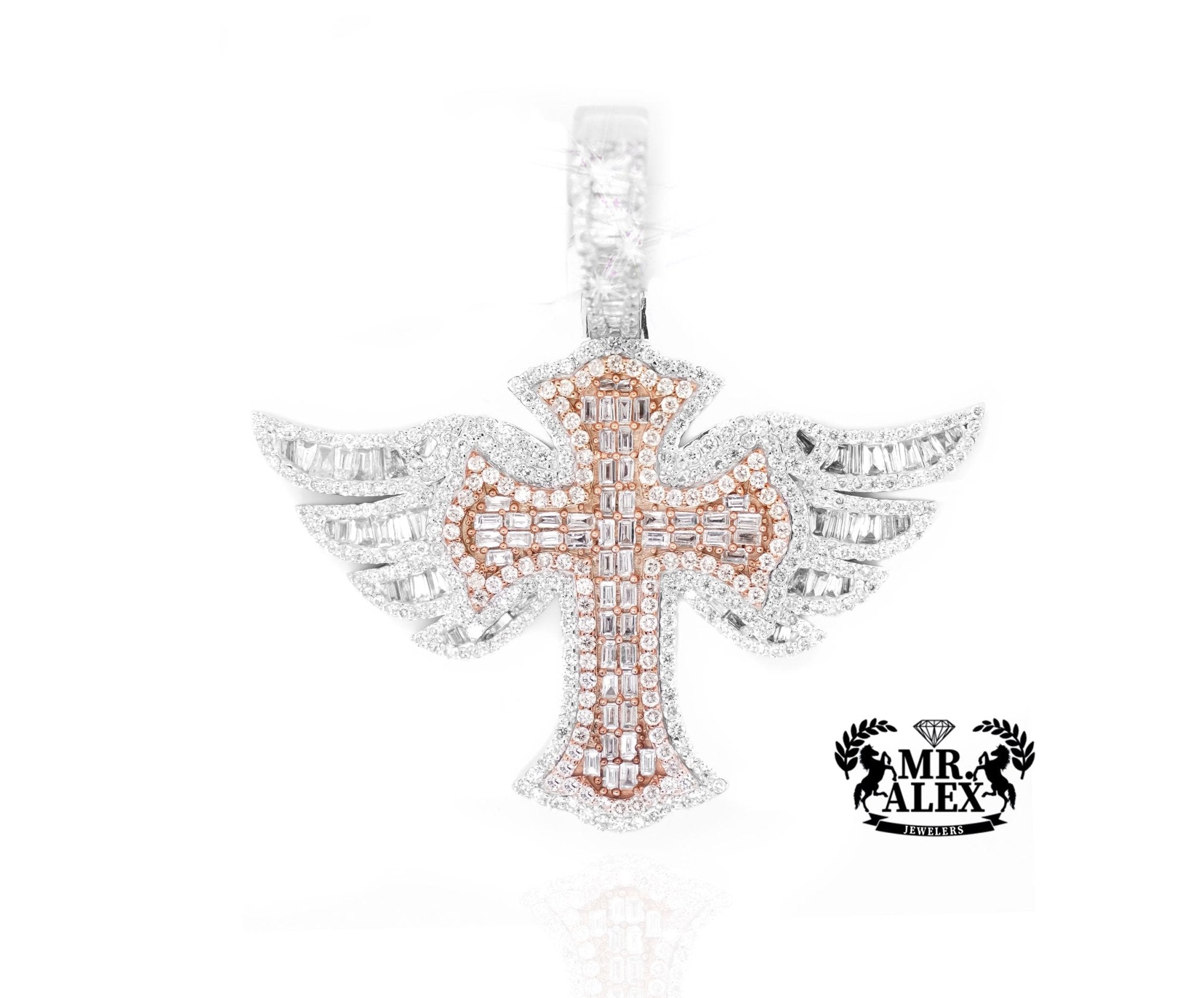 10K Gold Majestic Angel Wings Cross Pendant with 4.65ct - Pendant