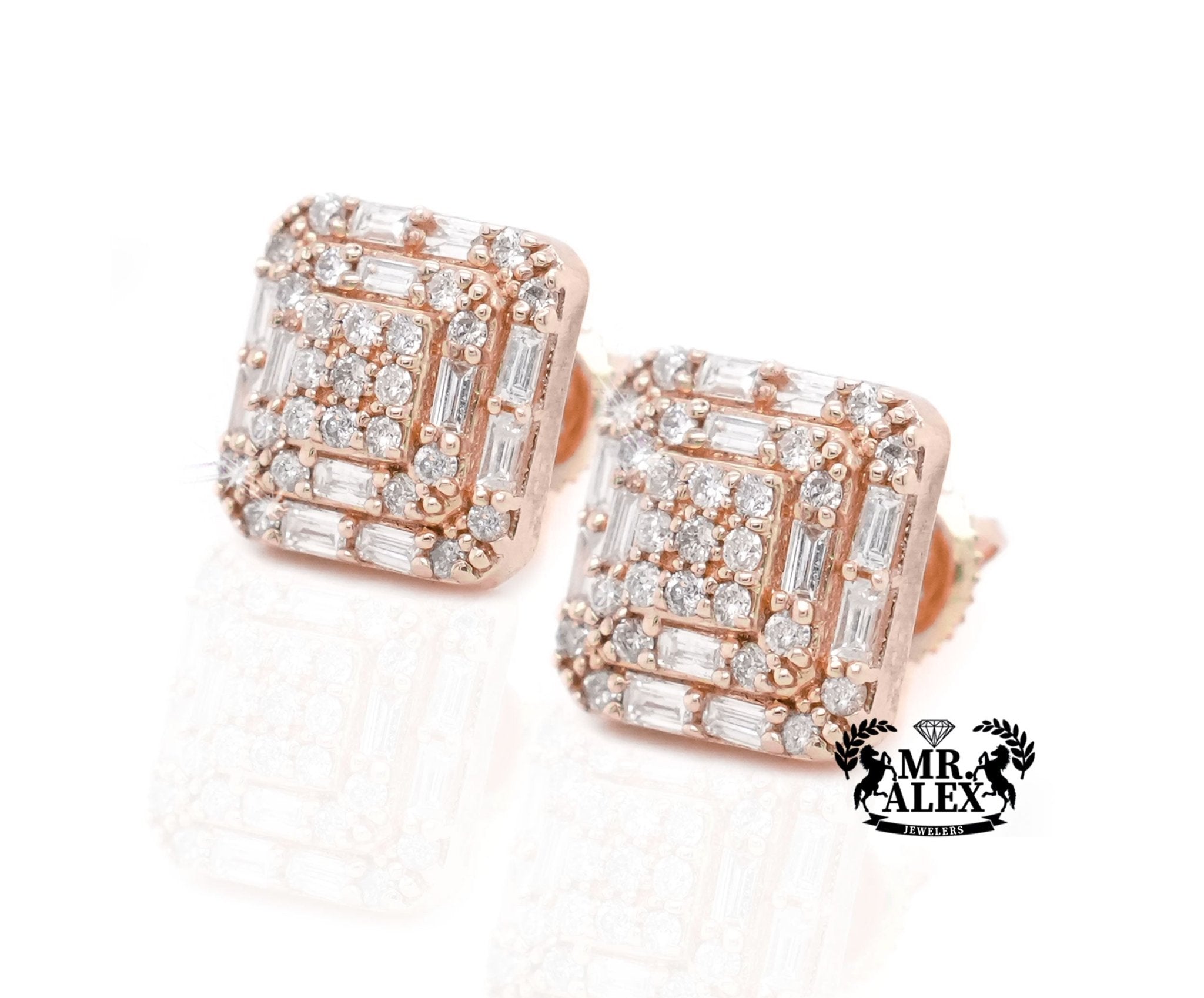 10K Gold Square Halo Diamond Earrings 1.10ct - Mr. Alex Jewelry