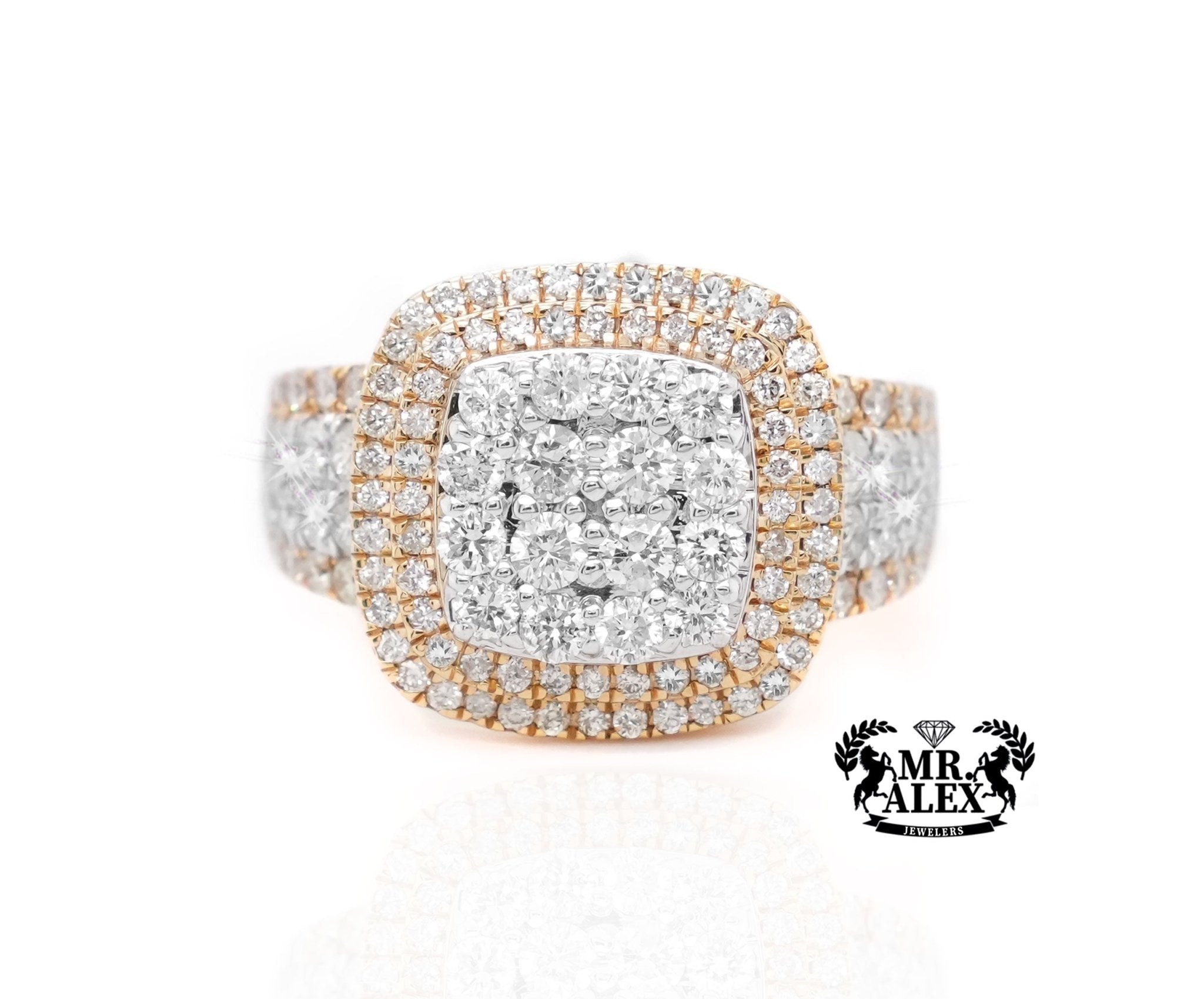 10K Gold Square Halo Men's Diamond Ring 2.50ct - Mr. Alex Jewelry