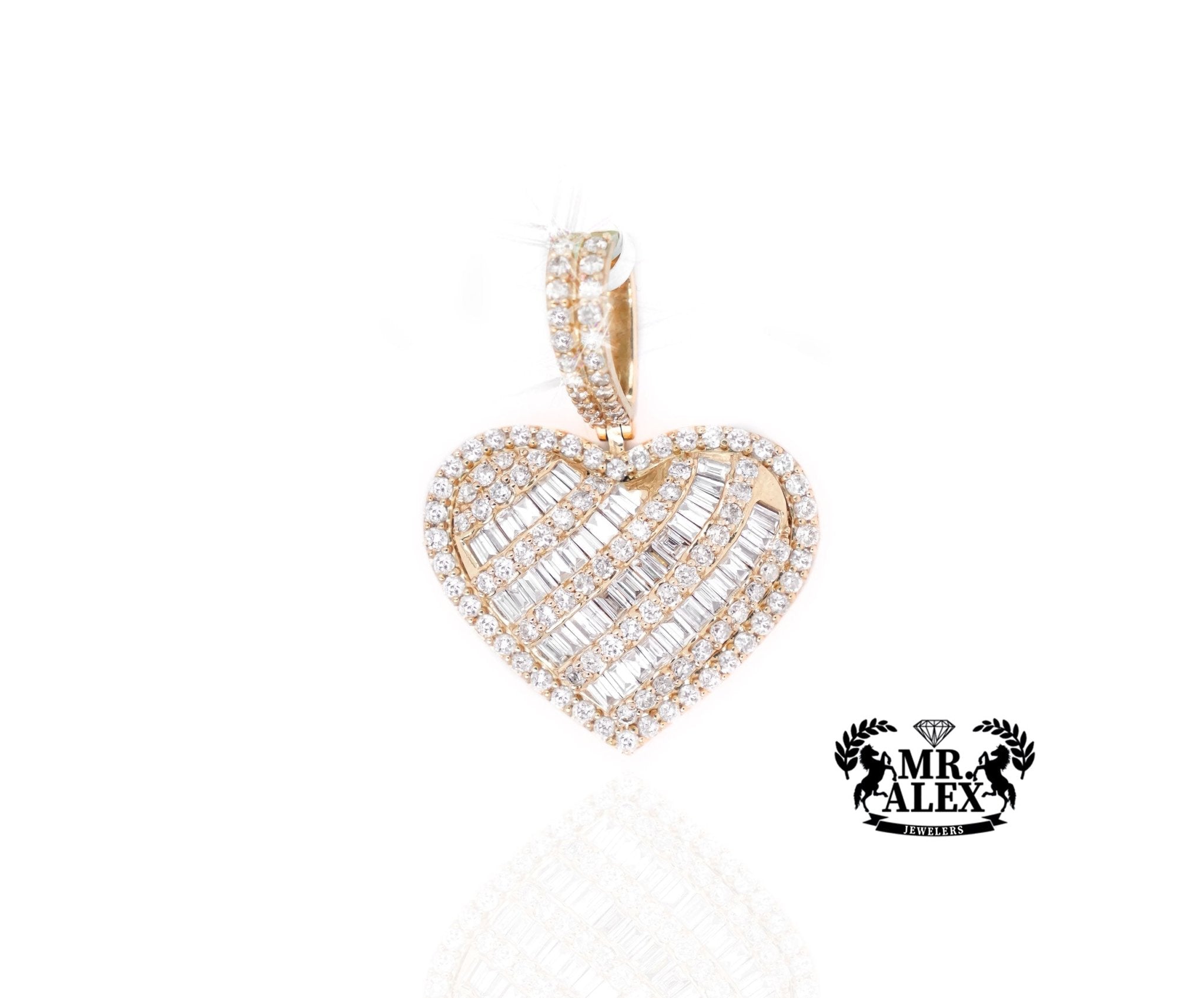 10K Gold Striped Heart Pendant with 2.50ct - Mr. Alex Jewelry