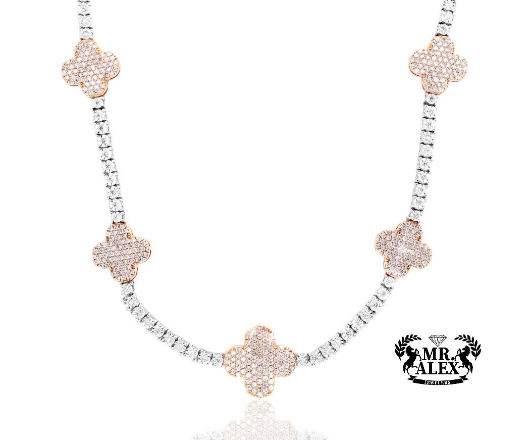 10K Luxury Four Leaf Clover Tennis Chain 3.50ct - Mr. Alex Jewelry