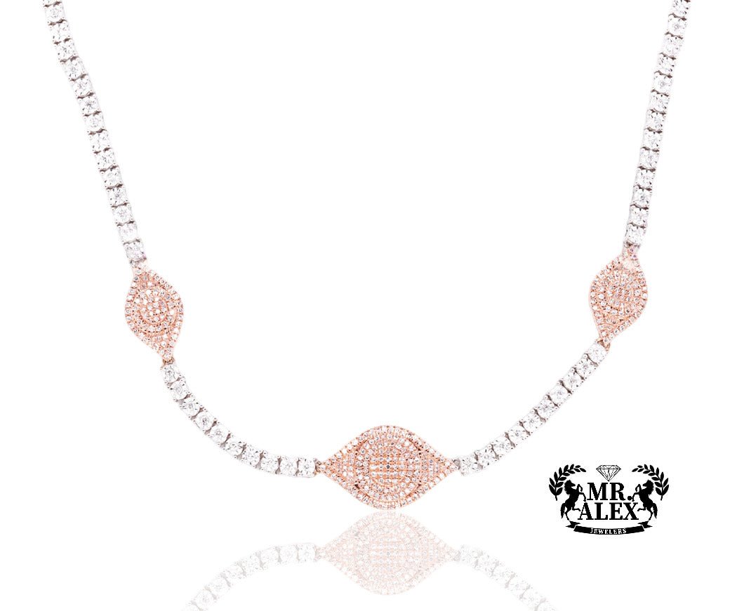 10K Luxury Triple Eyes Tennis Chain 2.05ct - Mr. Alex Jewelry
