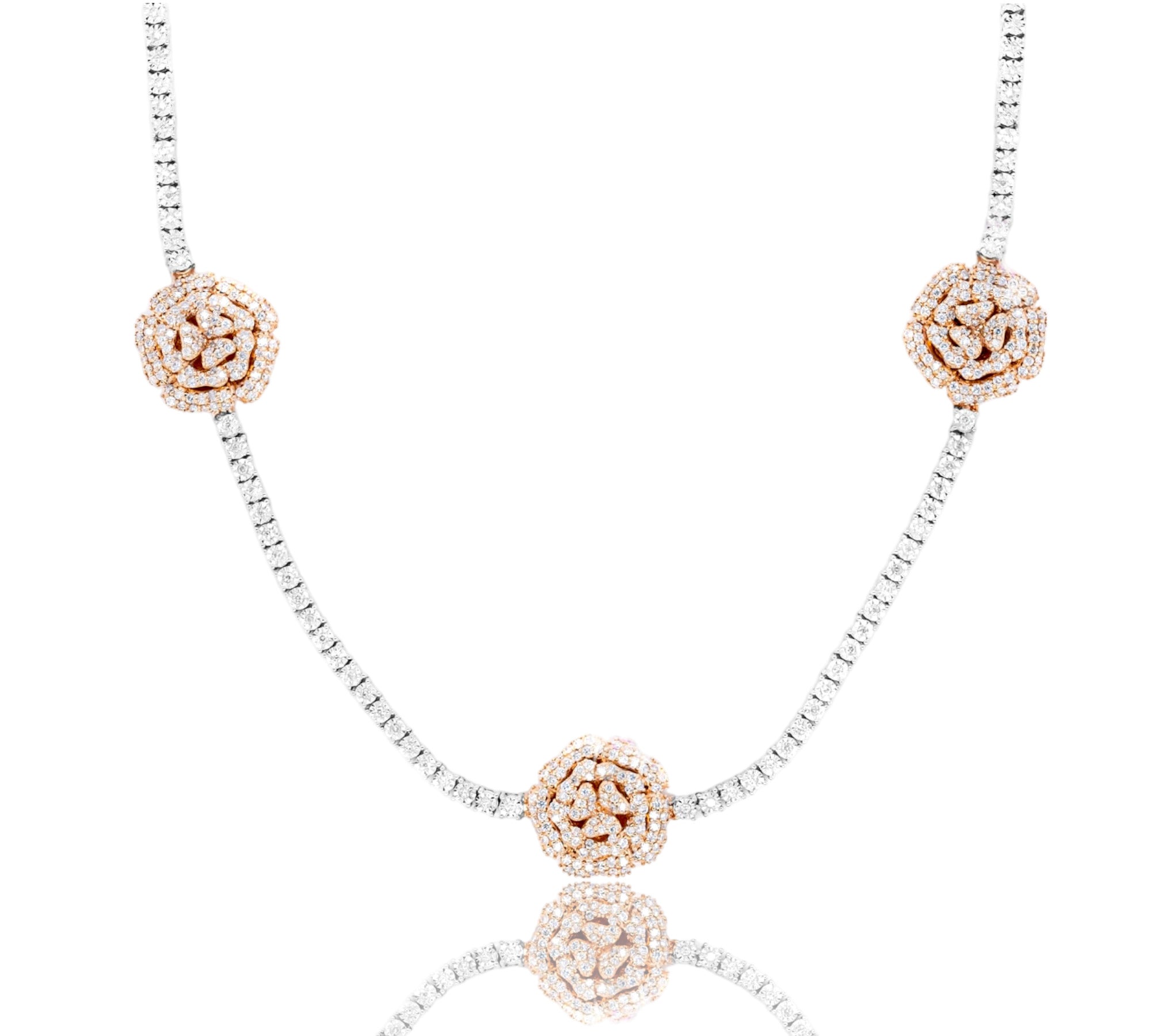 10K Luxury Triple Flowers Tennis Chain 2.95ct - Mr. Alex Jewelry