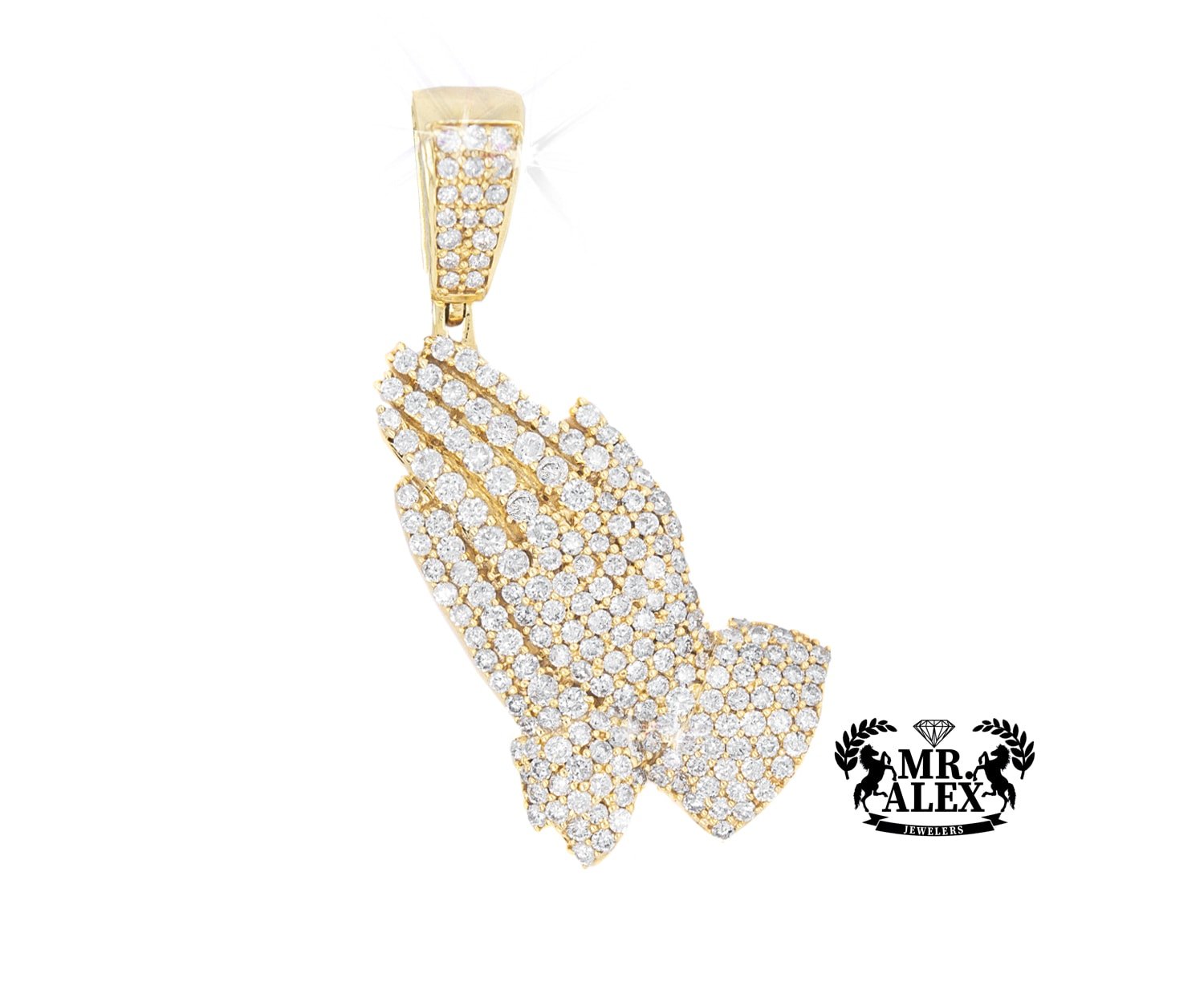 10K Prayer Hands Pendant 2.65CT Yellow Gold - Mr. Alex Jewelry