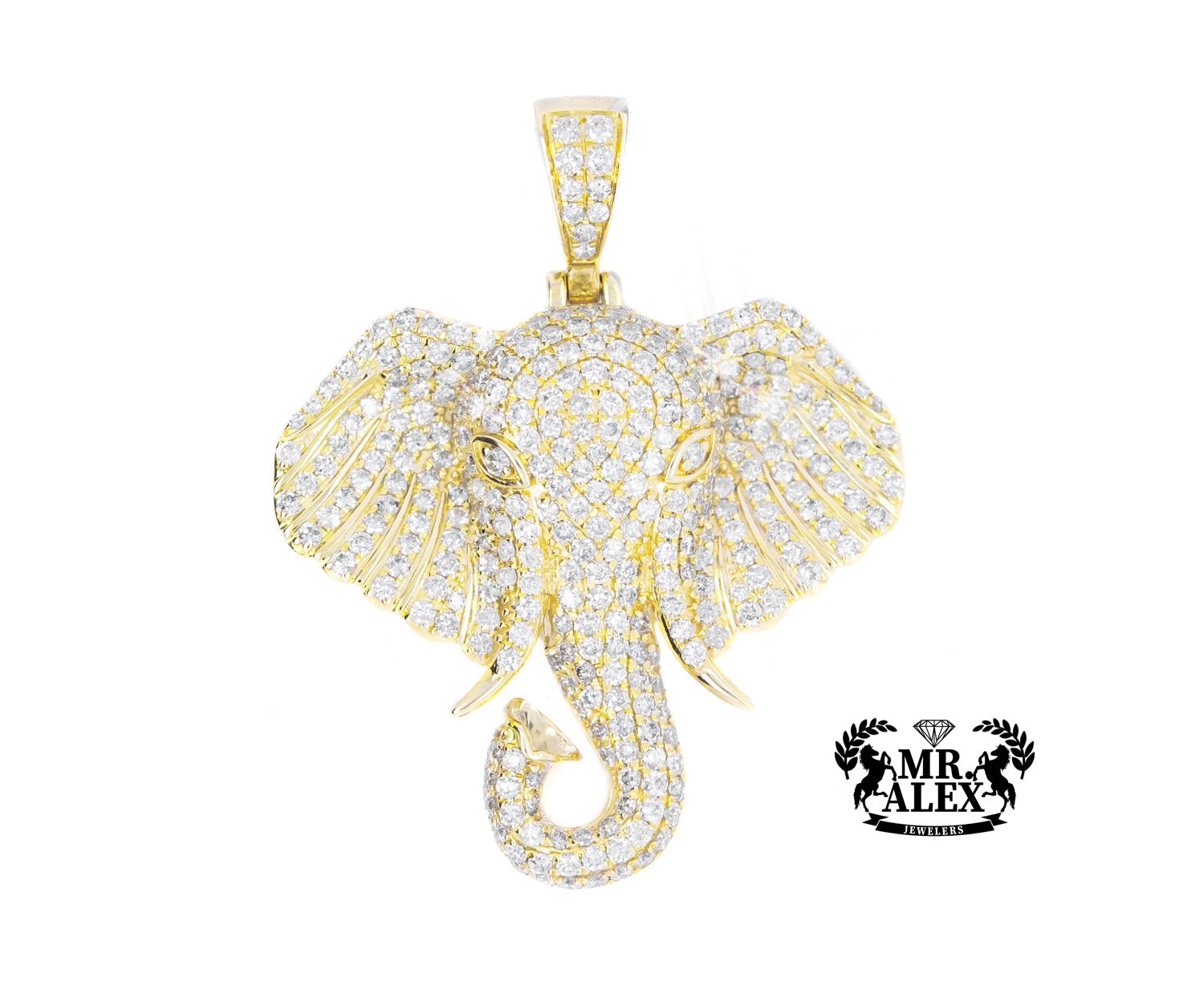 10K Round Diamond Elephant Pendant 3.10ct - Mr. Alex Jewelry