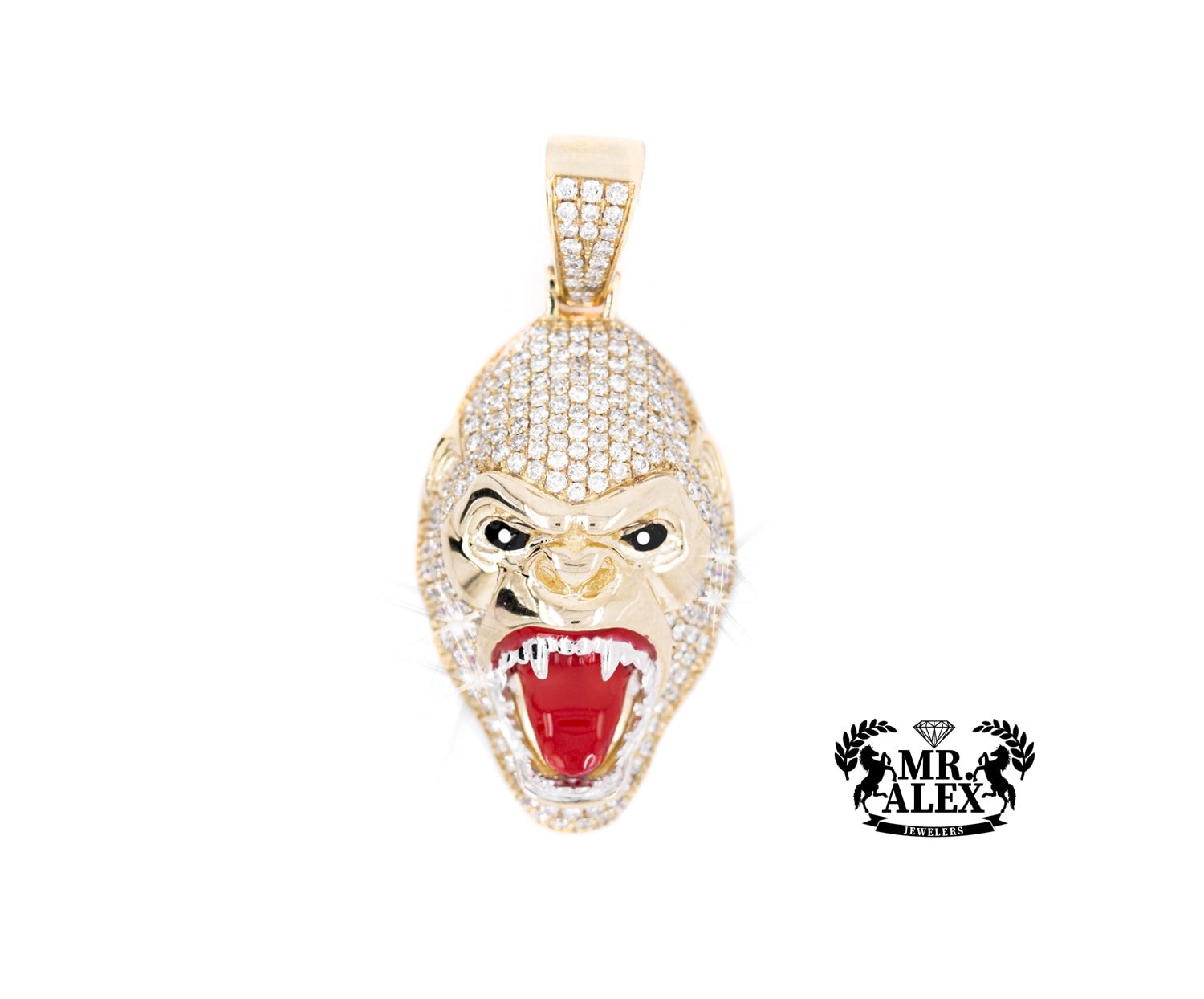 10K Round Diamond Gorilla Face Pendant 1.60ct - Mr. Alex Jewelry