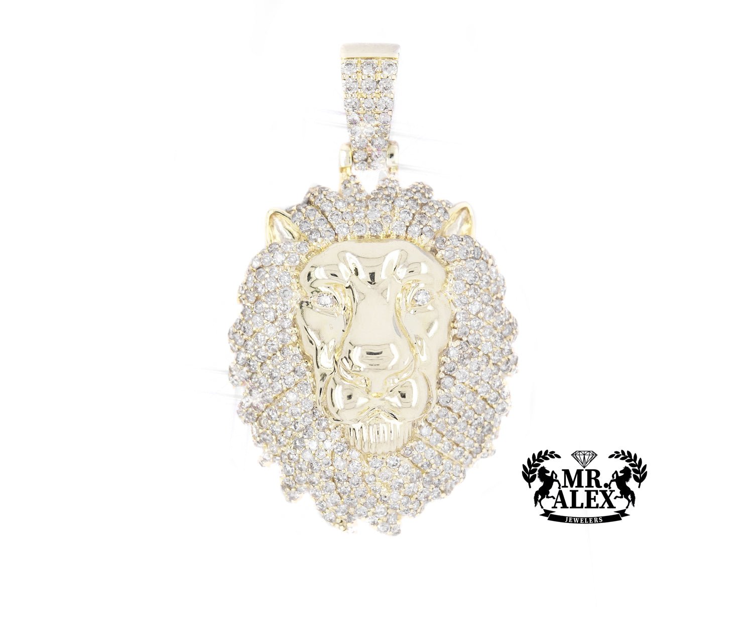 10K Round Diamond Lion Pendant 2.05ct - Mr. Alex Jewelry