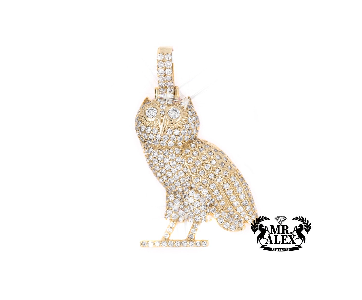 10K Round Diamond Owl Bird Pendant 2.55ct - Mr. Alex Jewelry