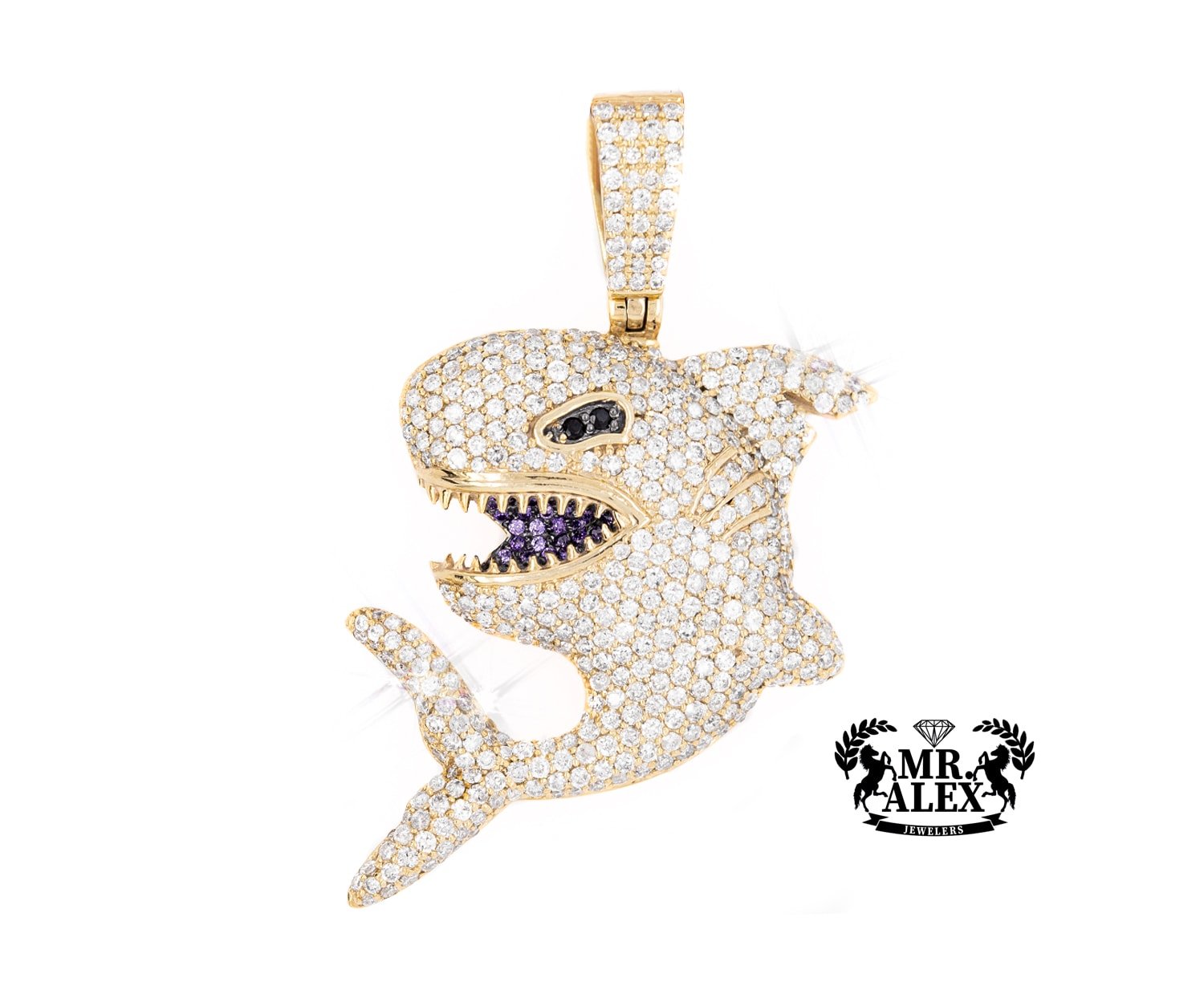 10K Round Diamond Shark Pendant 3.10ct - Mr. Alex Jewelry