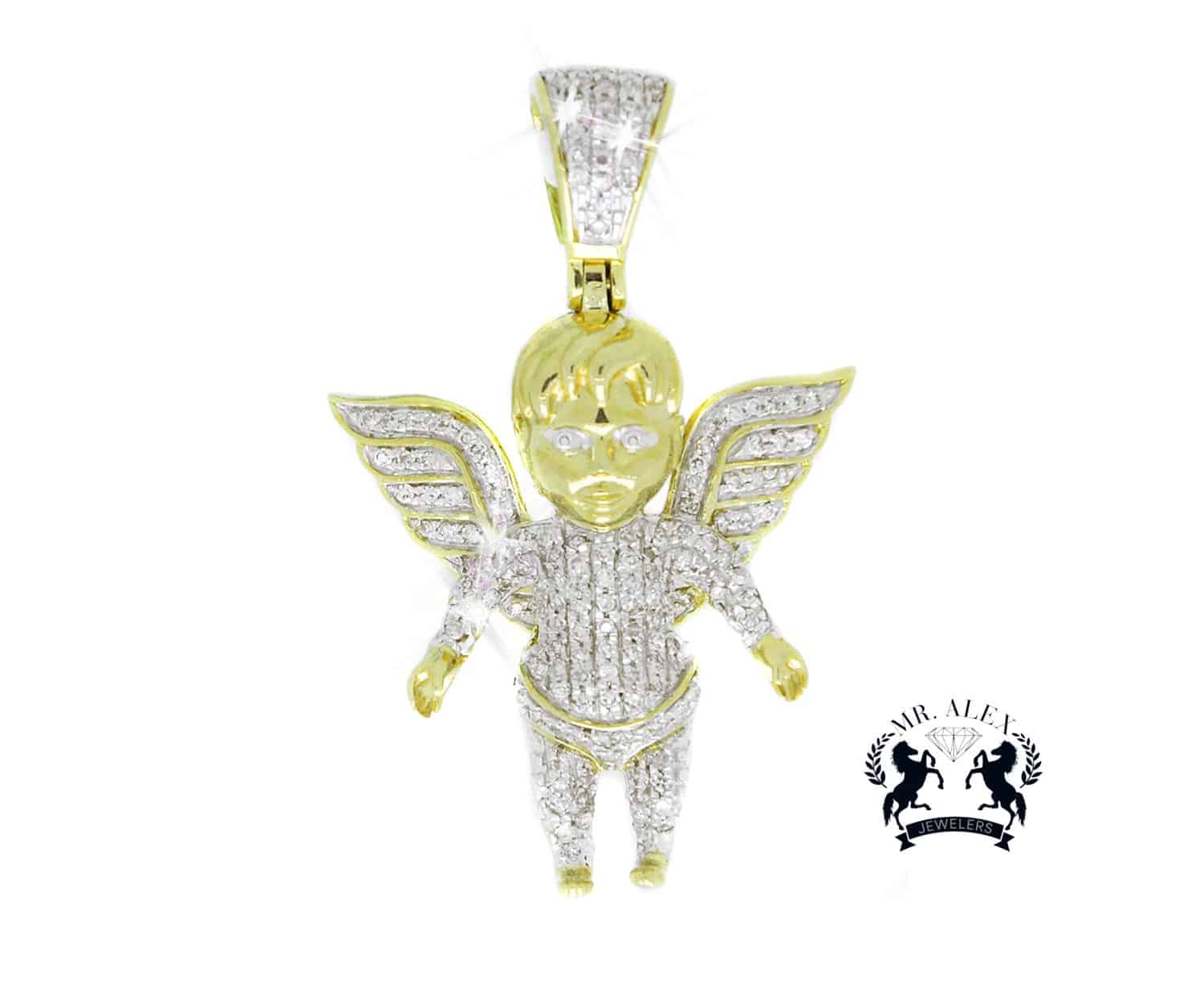 10K Small Angel Pendant 0.40ct Yellow Gold - Mr. Alex Jewelry