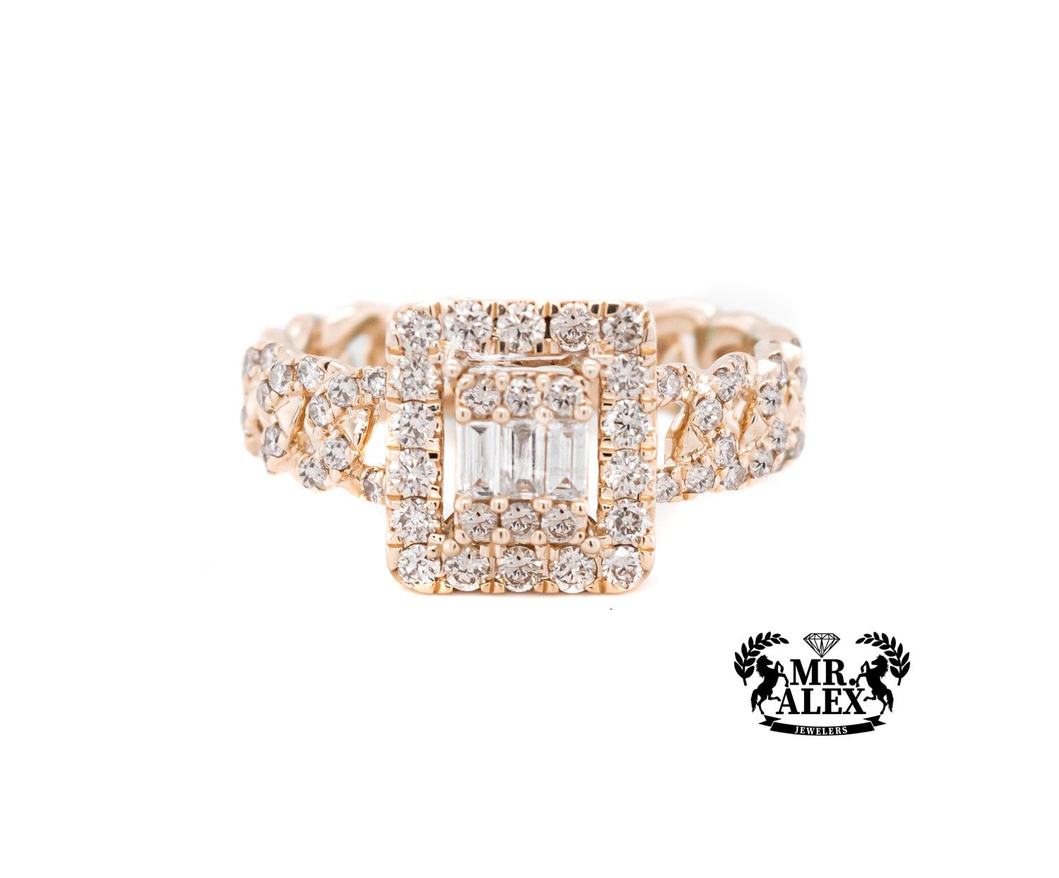 10K Squares 3D in Cuban Diamond Ring 0.85ct - Mr. Alex Jewelry
