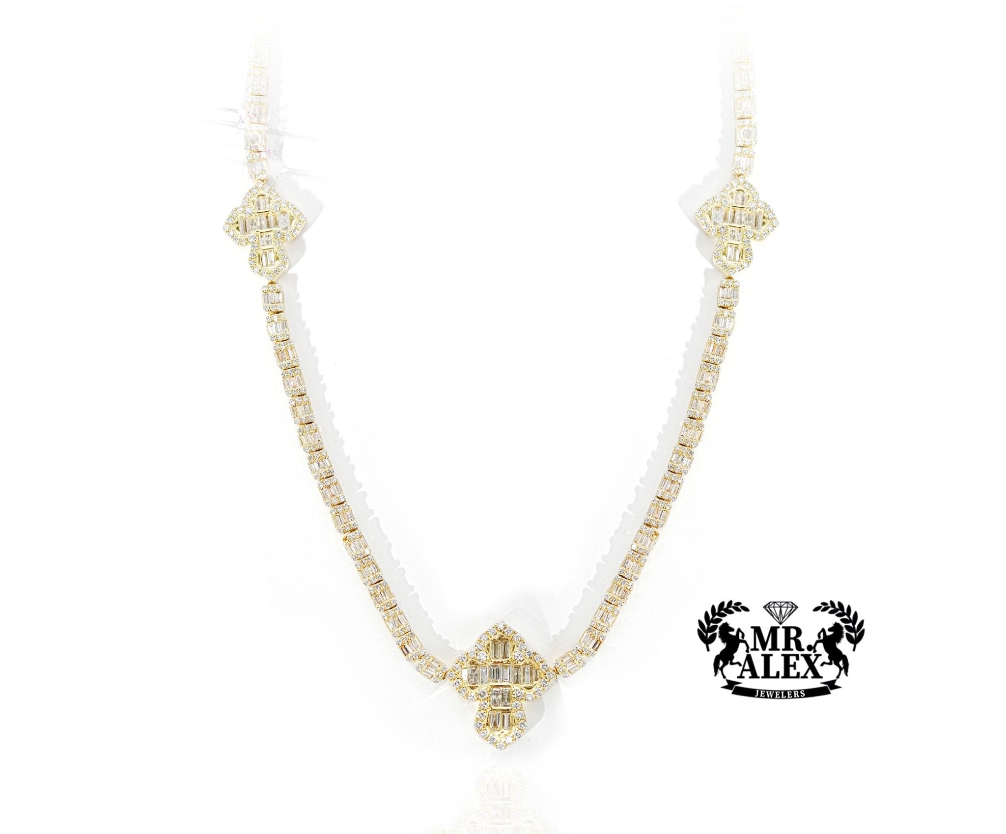 10K Triple Baguette Cross Diamond Charms 7.50ct - Mr. Alex Jewelry