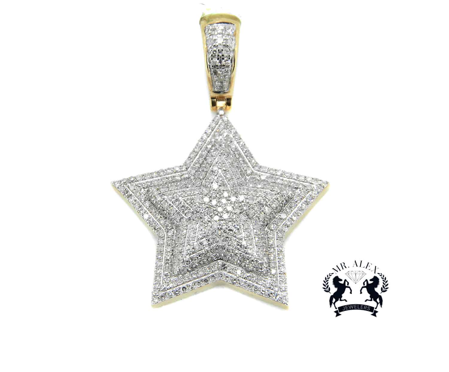 10k Two Diamonds Star Pendant 1.65ct Yellow Gold - Mr. Alex Jewelry