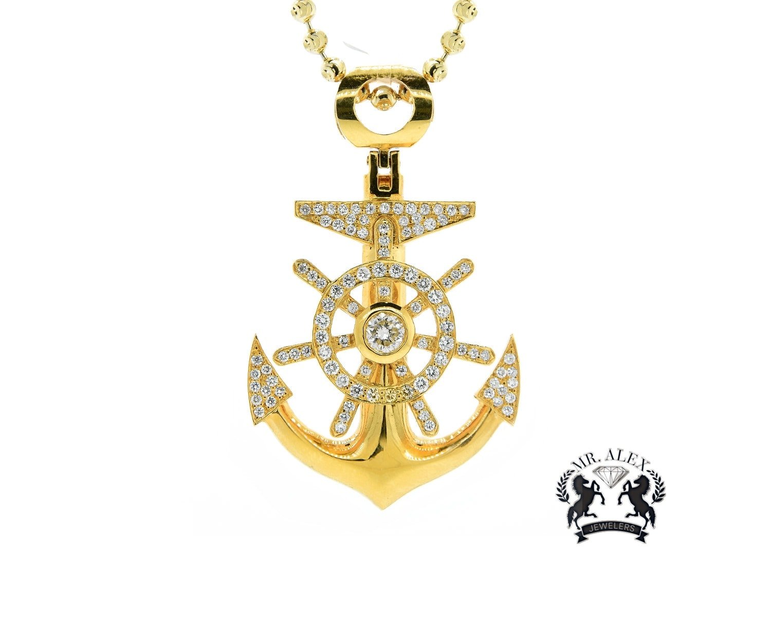 14K Anchor Pendant 2.30CT Yellow Gold - Mr. Alex Jewelry