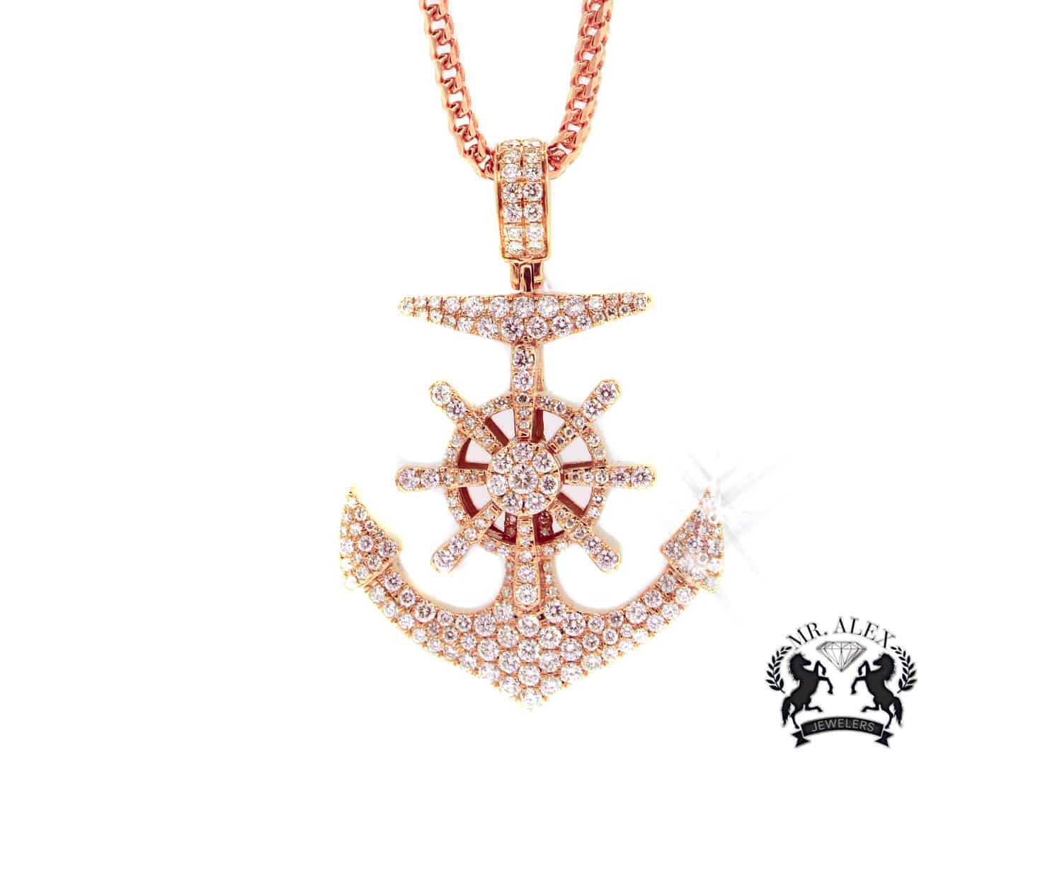 14K Anchor Pendant 3.10CT Rose Gold - Mr. Alex Jewelry