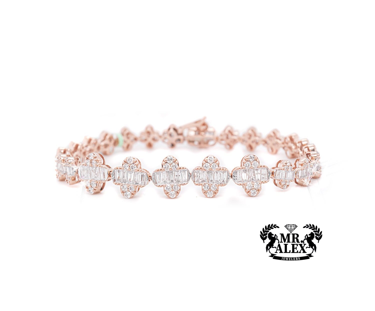 14k Baguette Clover Tennis Bracelet 4.00ct - Mr. Alex Jewelry