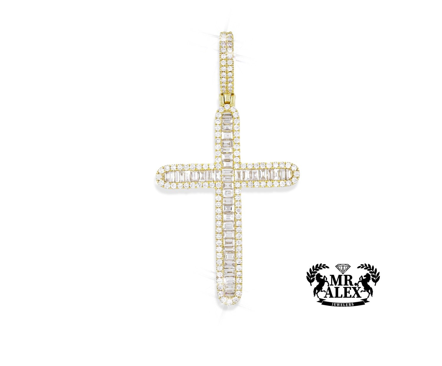 14K Baguette Diamond Cross Pendant 3.80CT - Mr. Alex Jewelry
