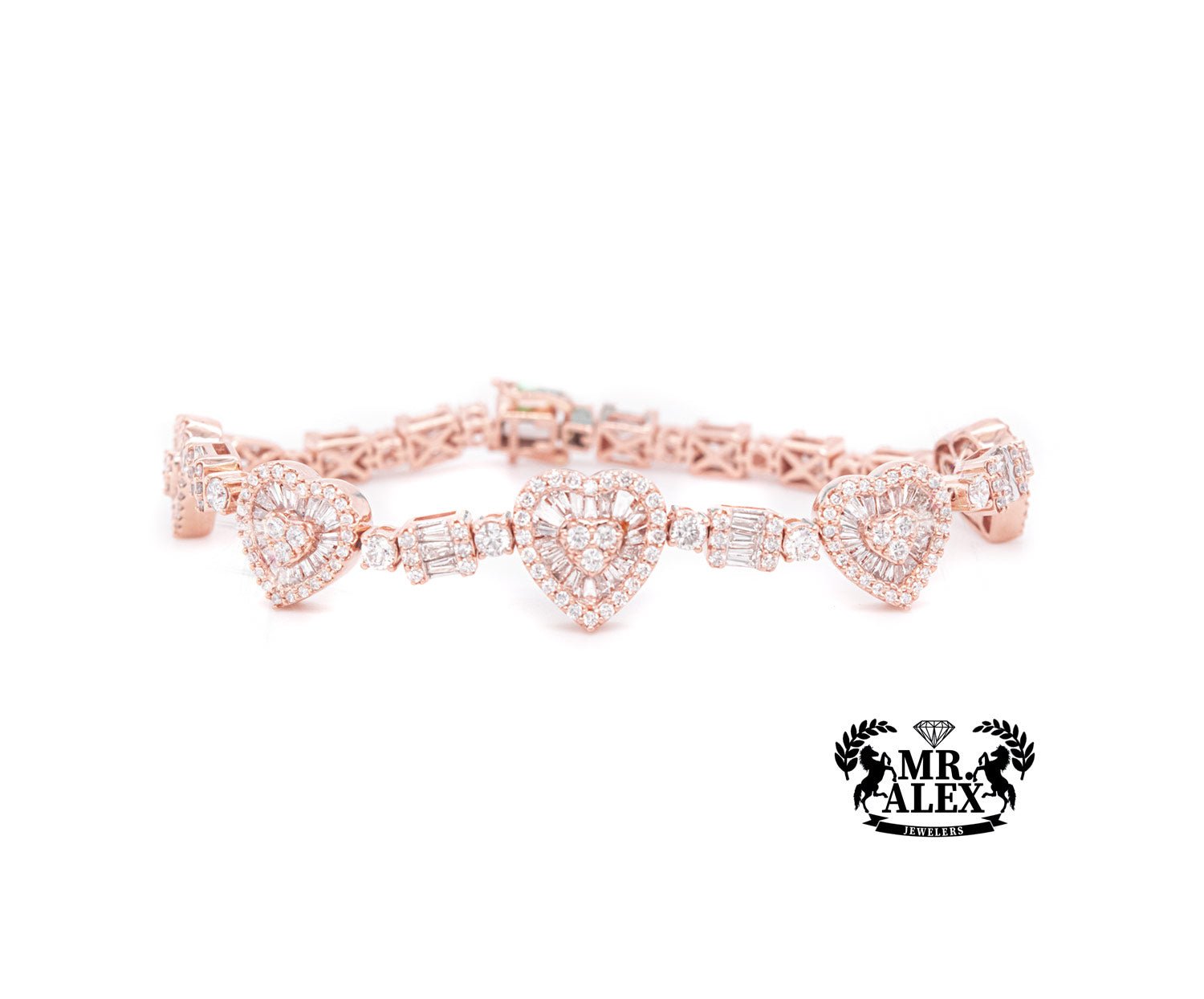 14k Baguette Hearts Tennis Bracelet 5.50ct - Mr. Alex Jewelry