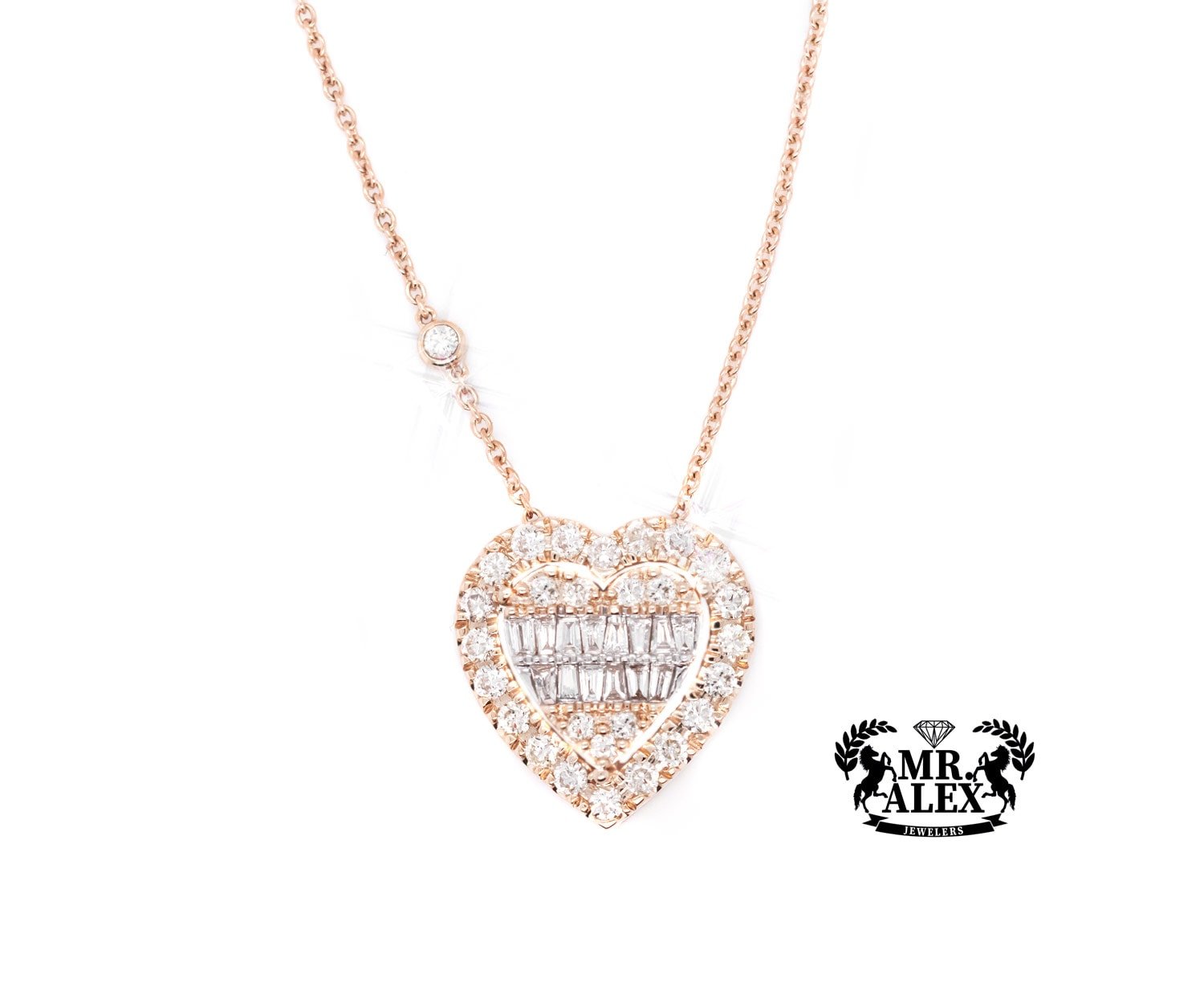 14K Big 3D Heart Diamond Necklace 1.15ct - Mr. Alex Jewelry