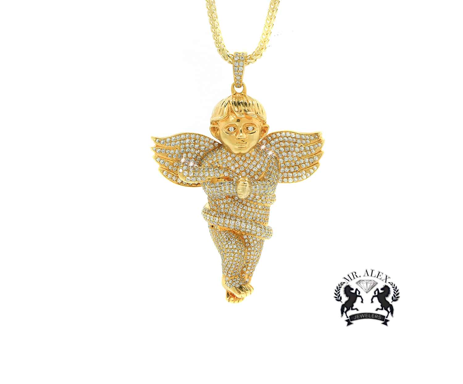 14K Big Angel Pendant 5.5CT Yellow Gold - Mr. Alex Jewelry
