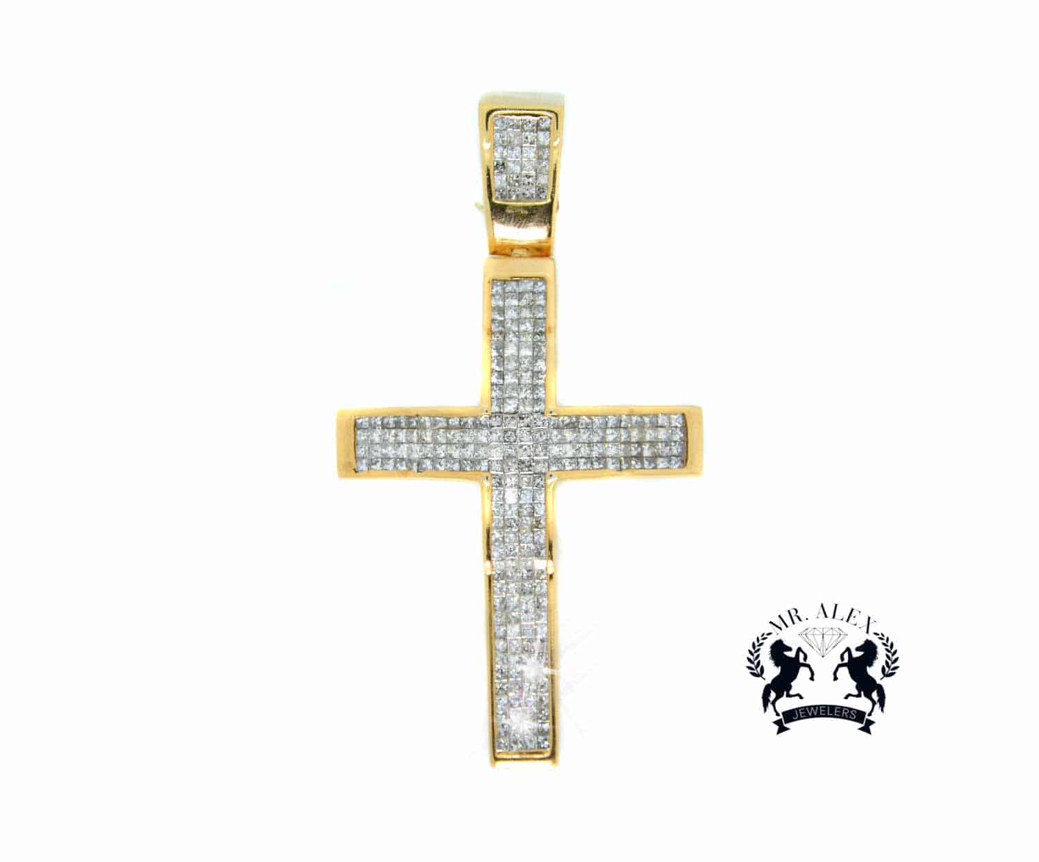 14K Cross Diamond Pendant 6.00ct Yellow Gold - Mr. Alex Jewelry