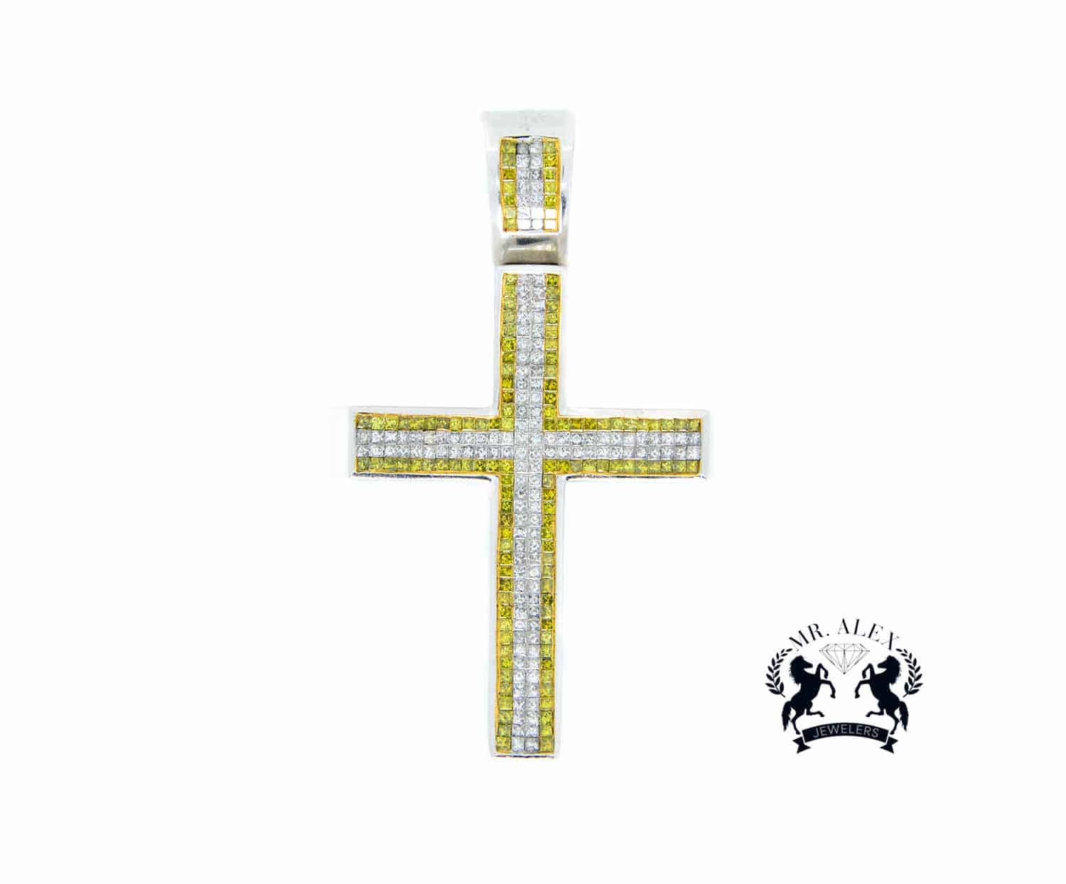 14K Cross Diamond Pendant 8.00ct White Gold - Mr. Alex Jewelry