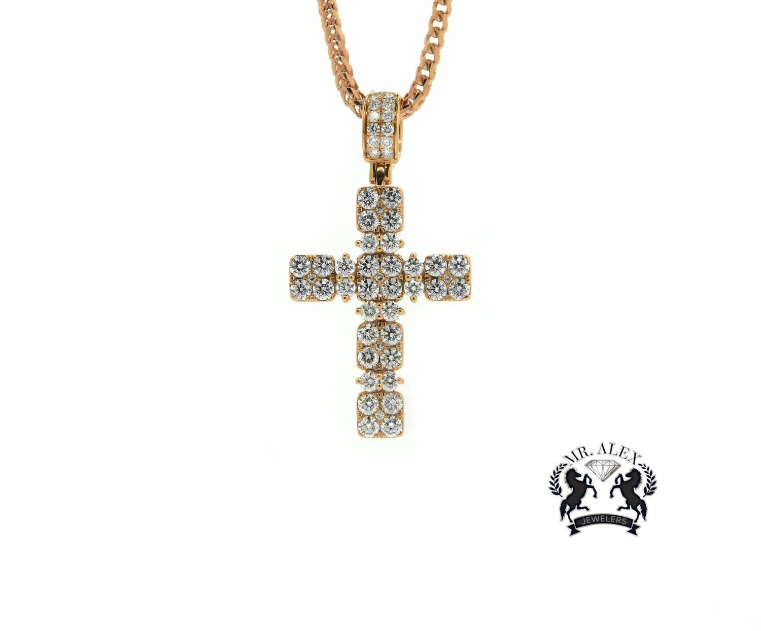 14K Cross Pendant 3.65ct Rose Gold - Mr. Alex Jewelry
