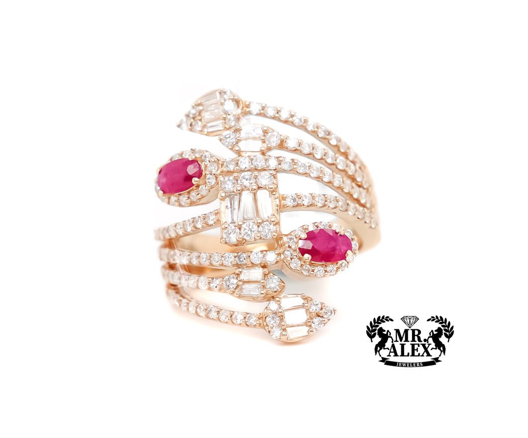 14k Diamond Ring Featuring Twigs and Leaf Tip 1.35ct - Mr. Alex Jewelry