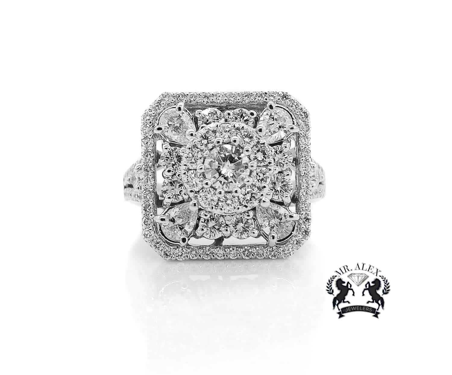 14K Double Square Diamond Ring 3.19ct - Mr. Alex Jewelry