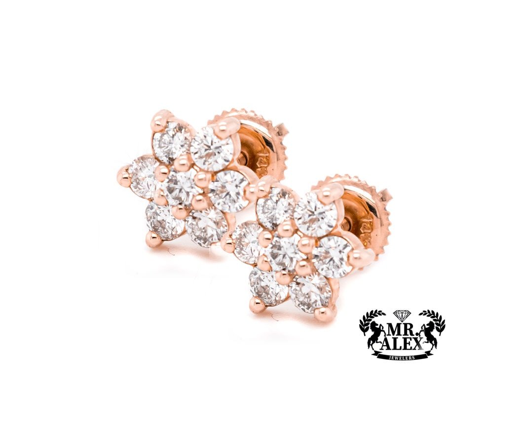 14k Flower Diamonds Earrings 1.00 CT - Mr. Alex Jewelry