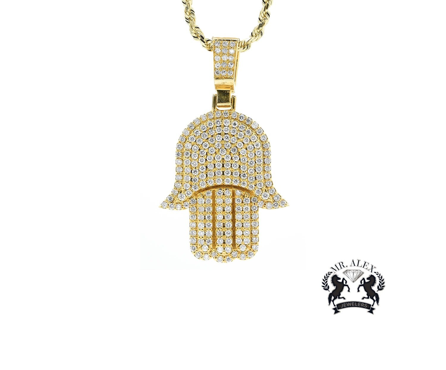 14K Hamsa Big Pendant 5.50ct Yellow Gold - Mr. Alex Jewelry
