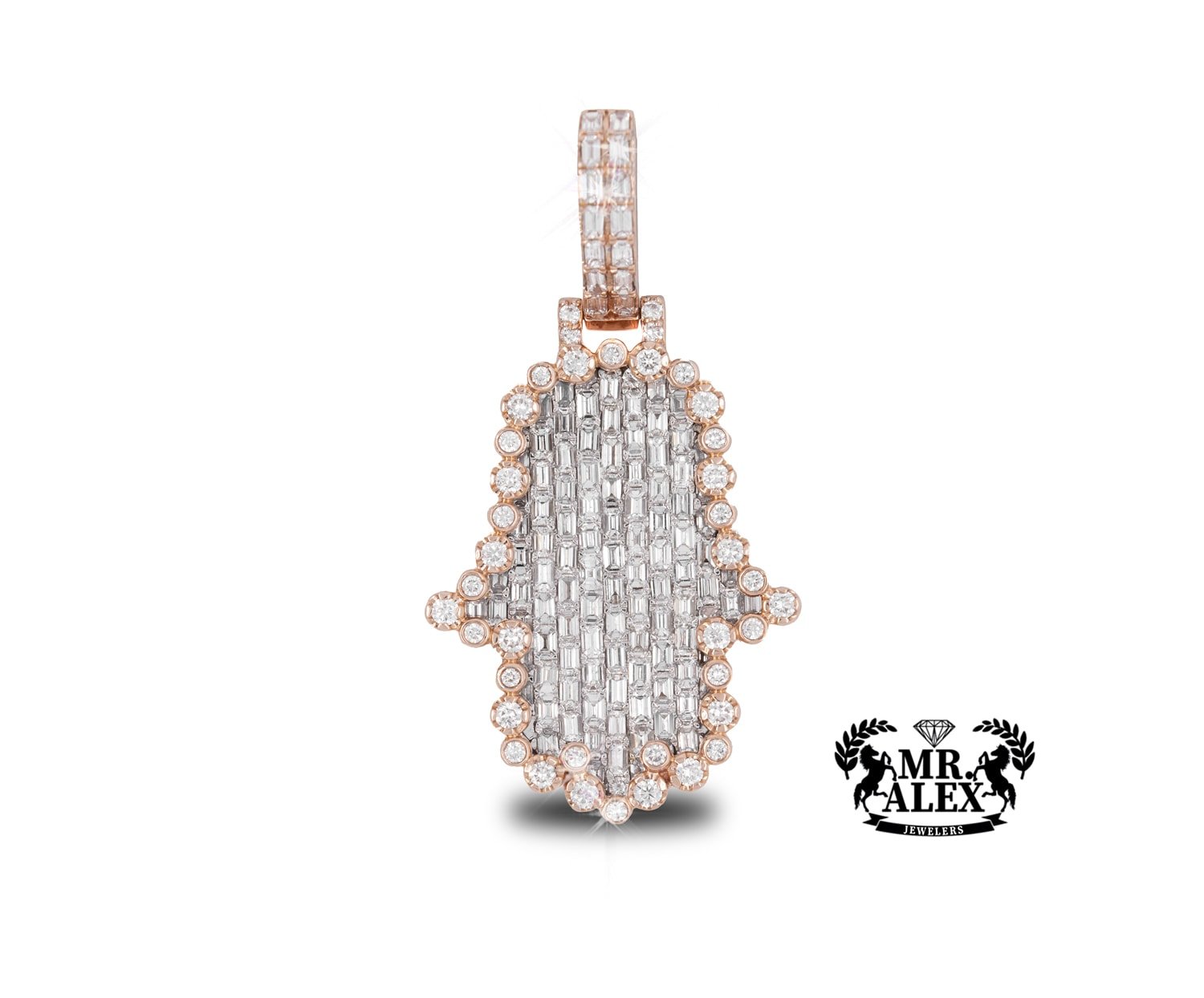 14K Hamsa Diamond Baguette Pendant 5.08ct - Mr. Alex Jewelry