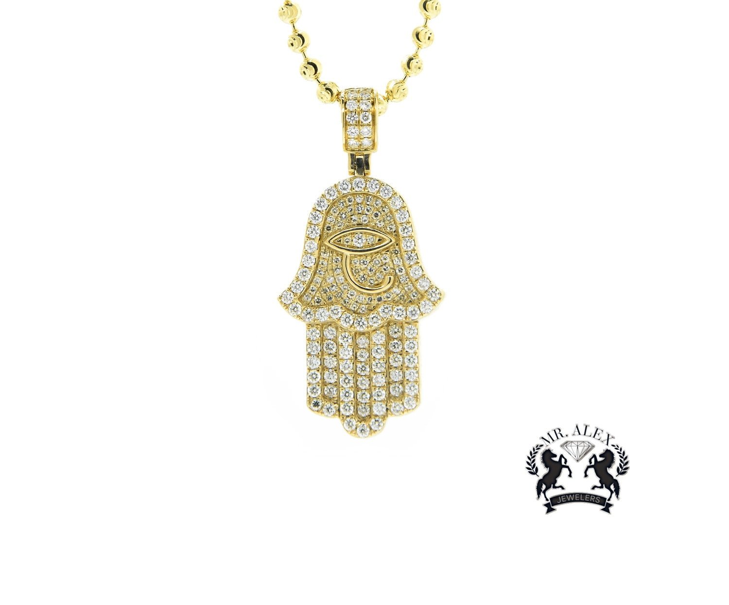 14k Hamsa Pendant 1.85ct Yellow Gold - Mr. Alex Jewelry