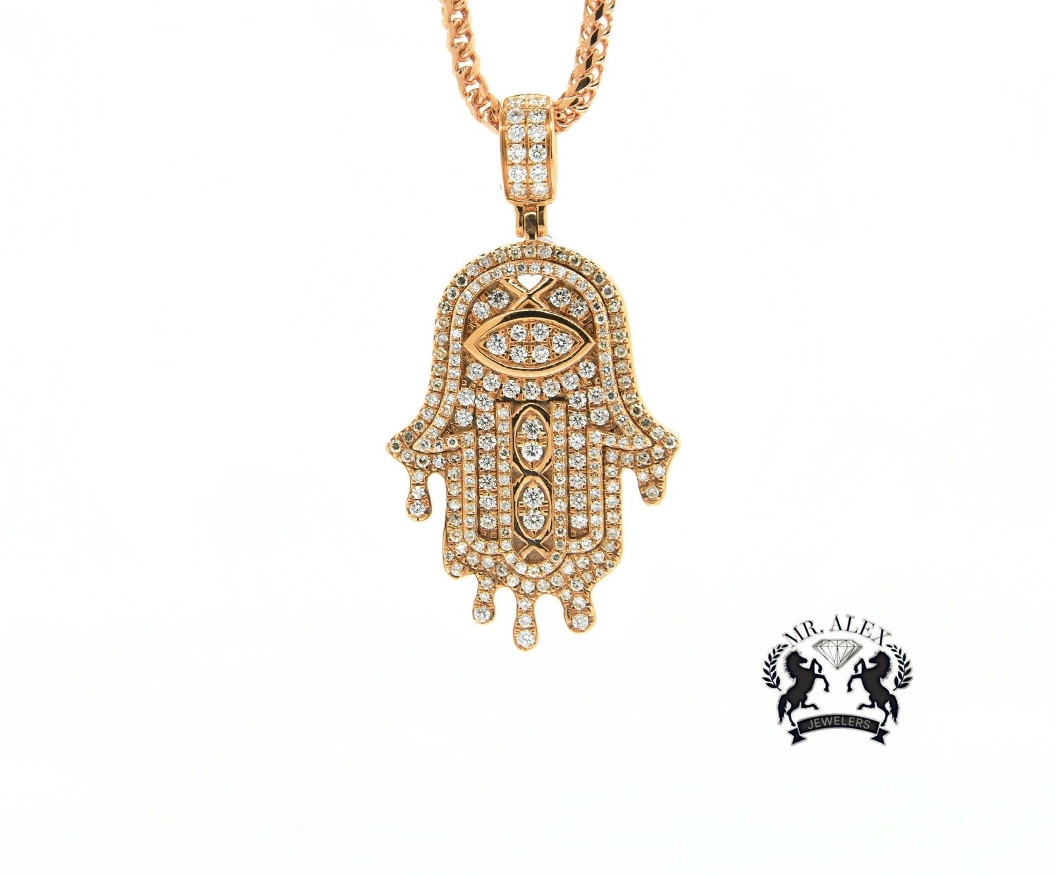 14k Hamsa Pendant 2.10ct Rose Gold - Mr. Alex Jewelry