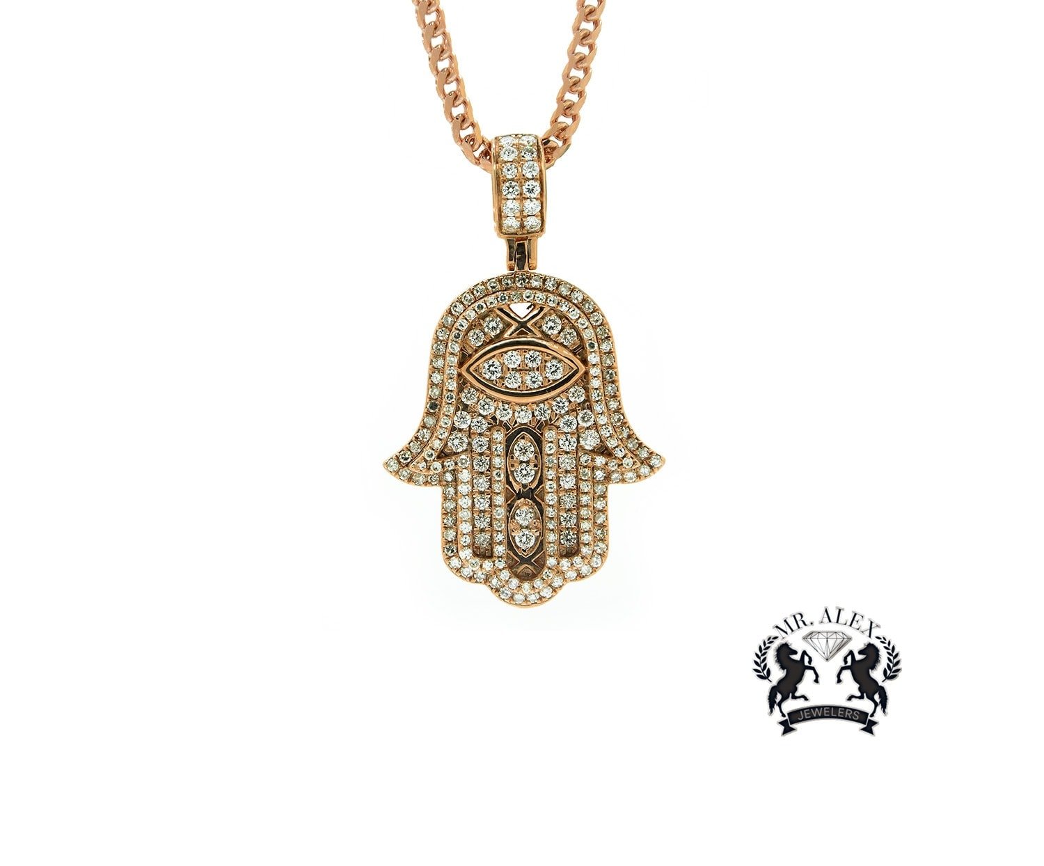 14k Hamsa Pendant 2.40ct Rose Gold - Mr. Alex Jewelry