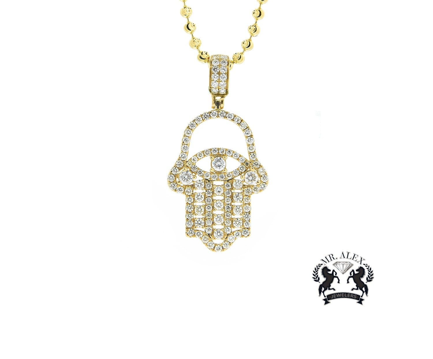 14K Hamsa Pendant 2.69ct Yellow Gold - Mr. Alex Jewelry