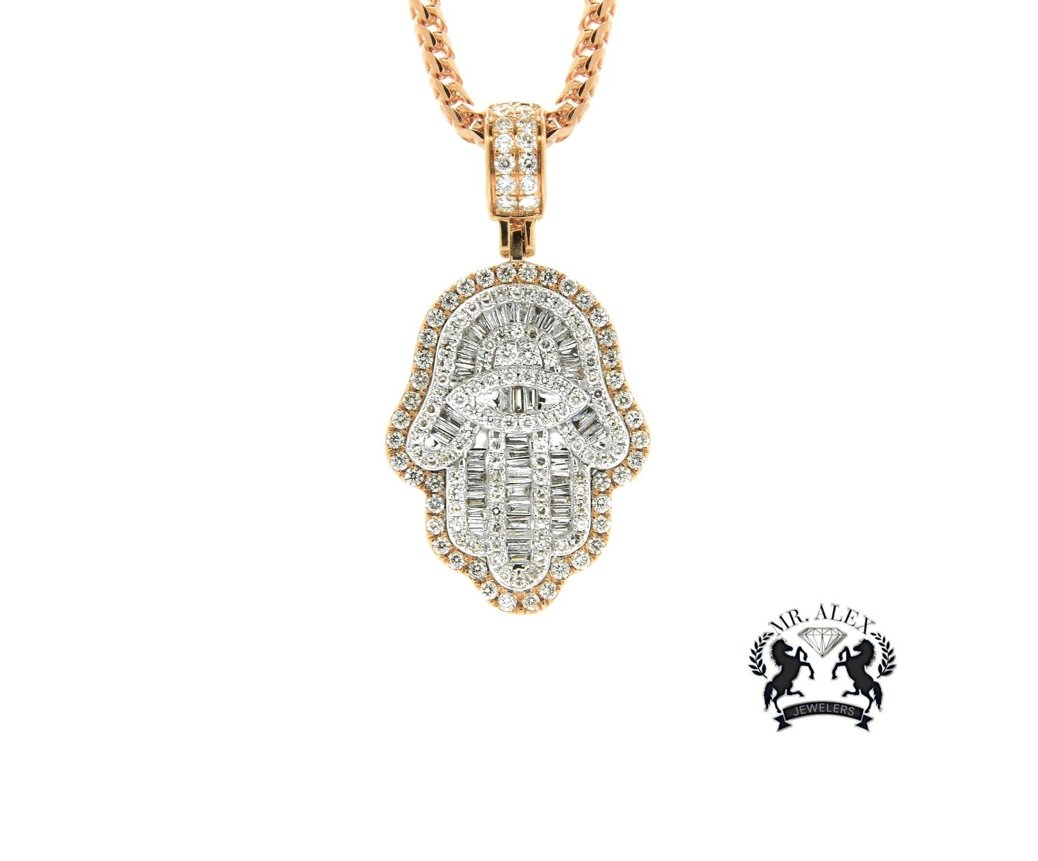 14k Hamsa Pendant 2.75ct Rose Gold - Mr. Alex Jewelry