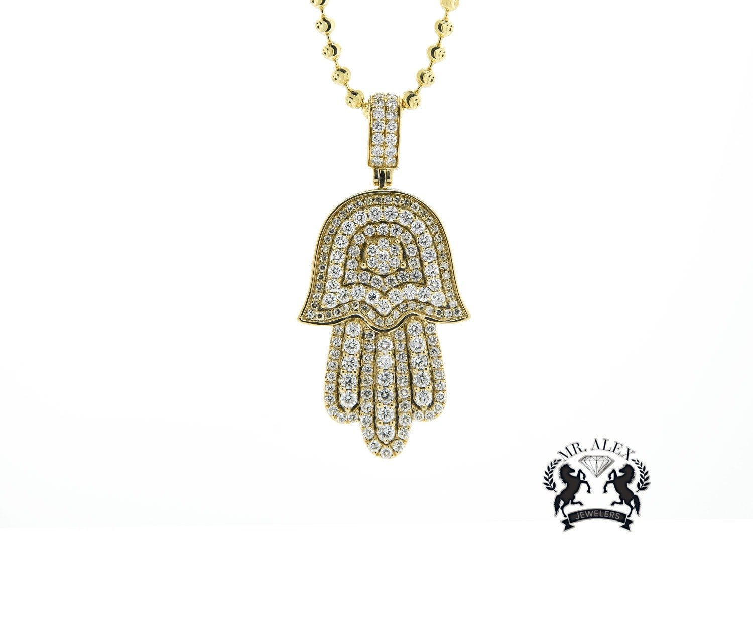 14k Hamsa Pendant 3.65ct Yellow Gold - Mr. Alex Jewelry