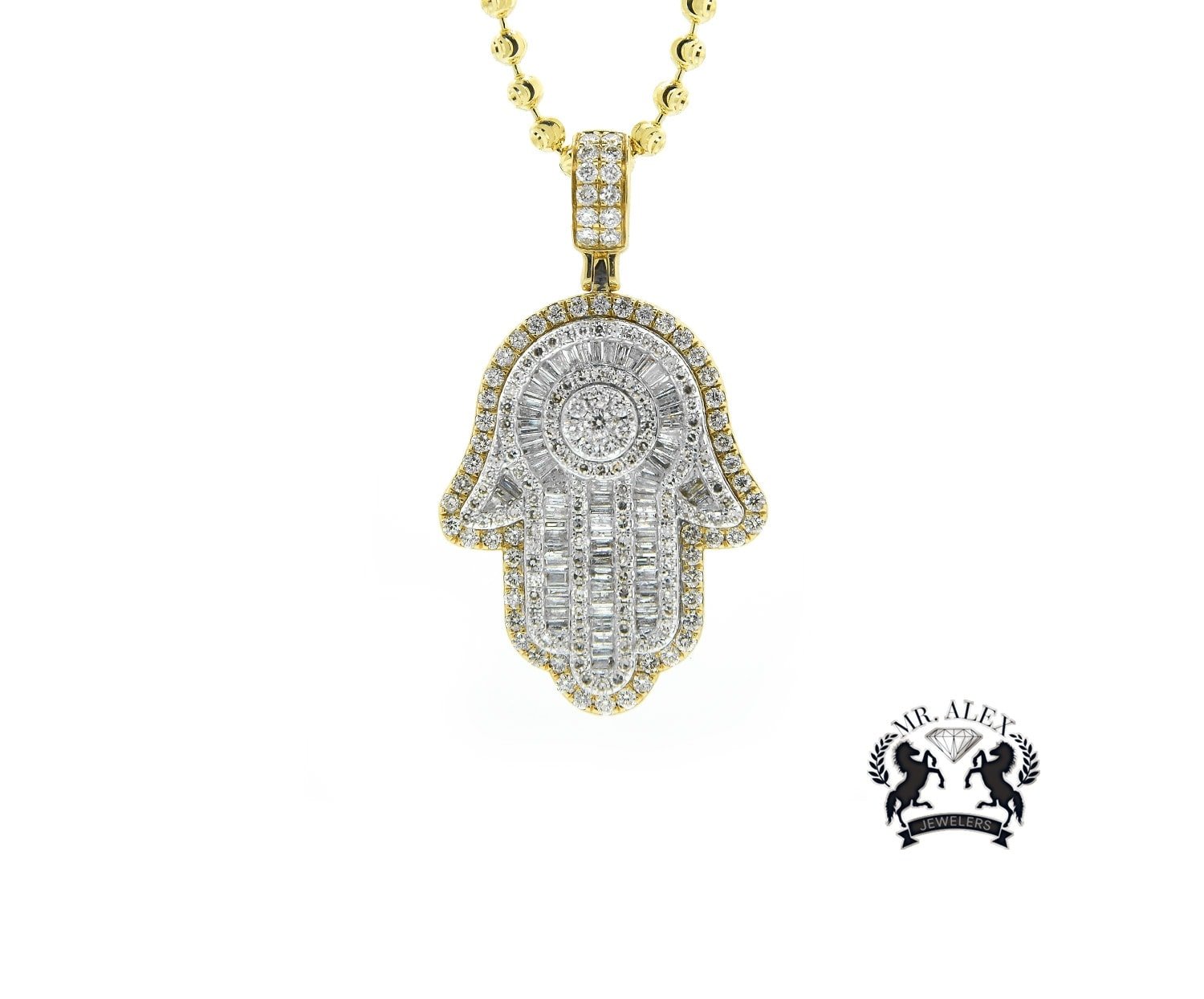 14k Hamsa Pendant 4.0ct Yellow Gold - Mr. Alex Jewelry