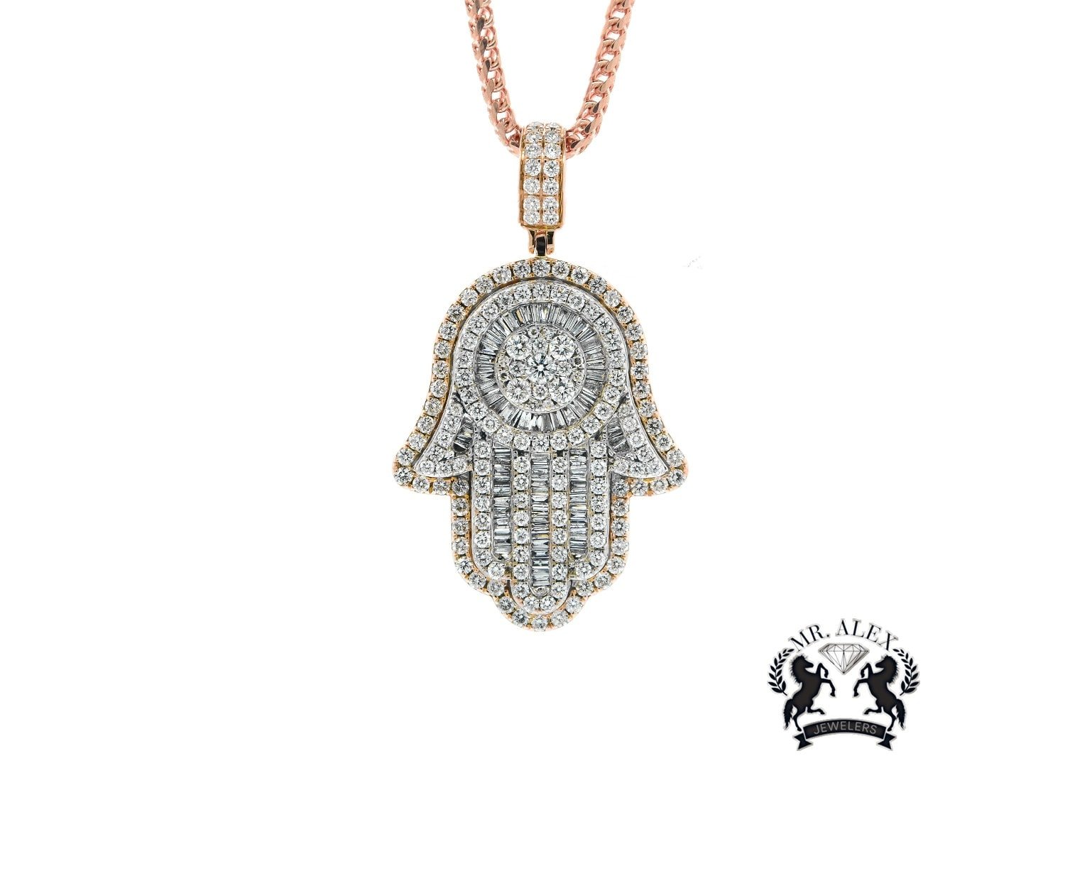 14k Hamsa Pendant 5.50ct Rose Gold - Mr. Alex Jewelry