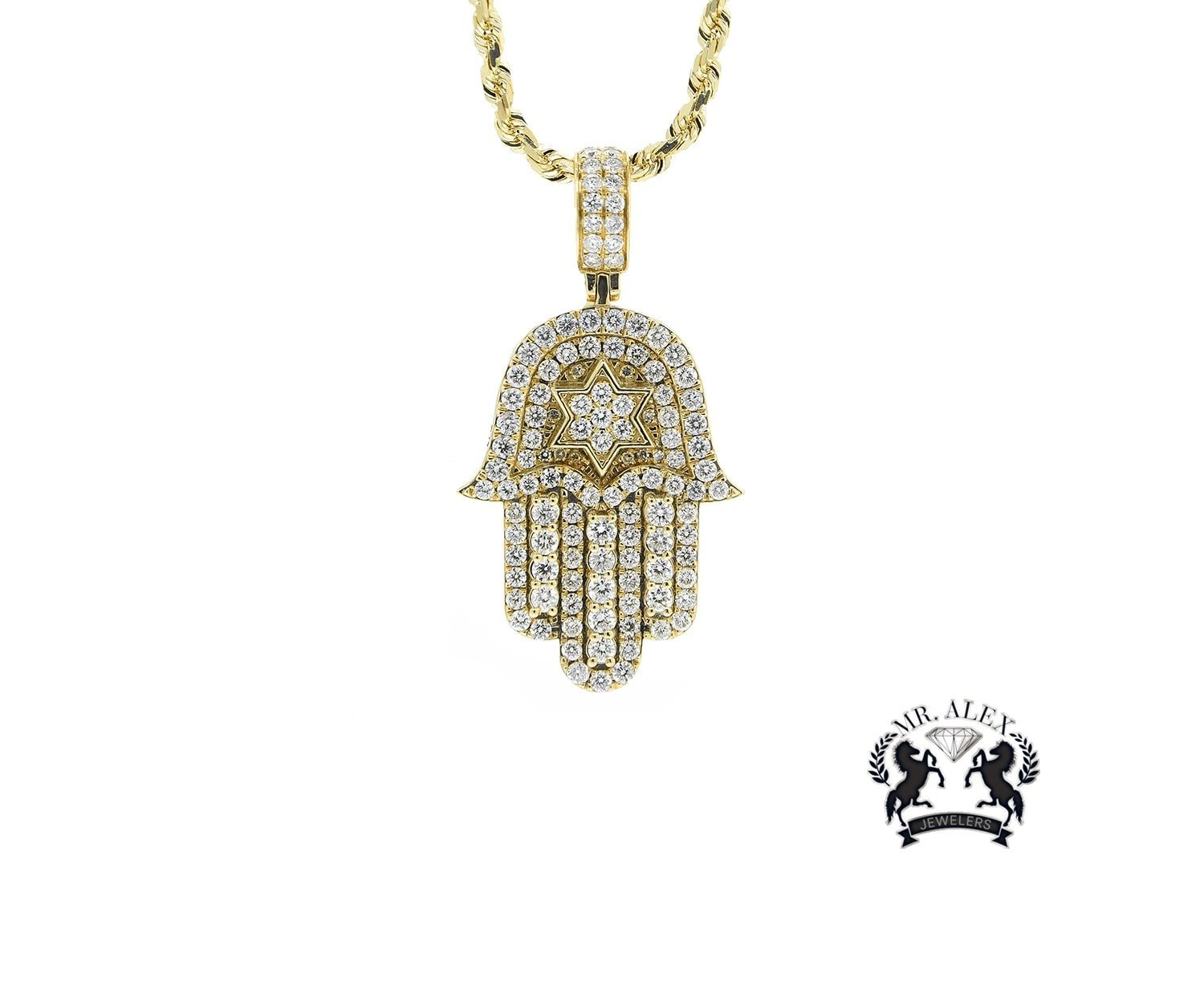 14k Hamsa Star Pendant 3.35ct Yellow Gold - Mr. Alex Jewelry