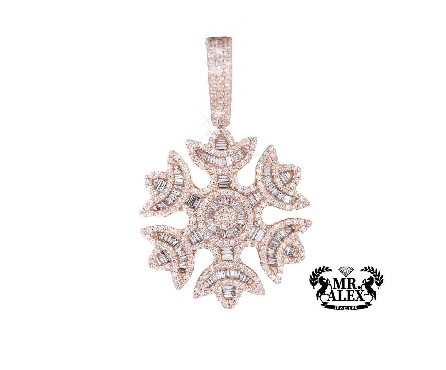 14K Snowflake Baguette Diamond Pendant 1.17ct - Mr. Alex Jewelry