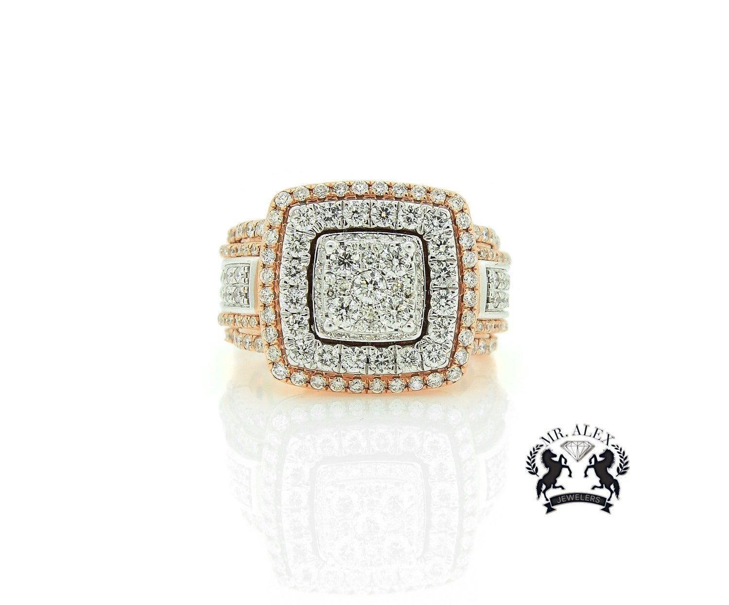 14K Square Diamond Ring 3.15ct - Mr. Alex Jewelry