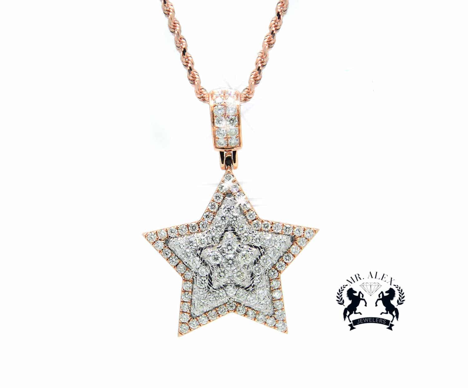 14k Star Diamond Pendant 2.50ct Rose - Mr. Alex Jewelry