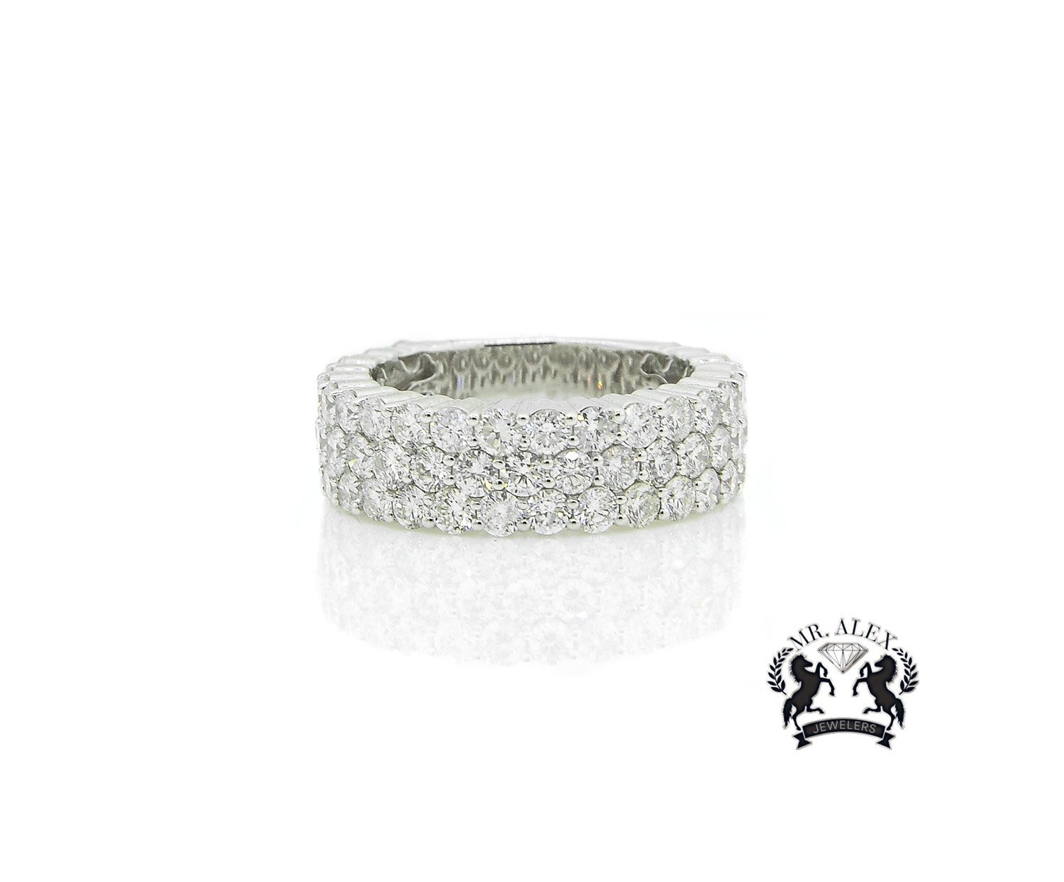 14K Three Row Diamond Ring 4.80ct - Mr. Alex Jewelry