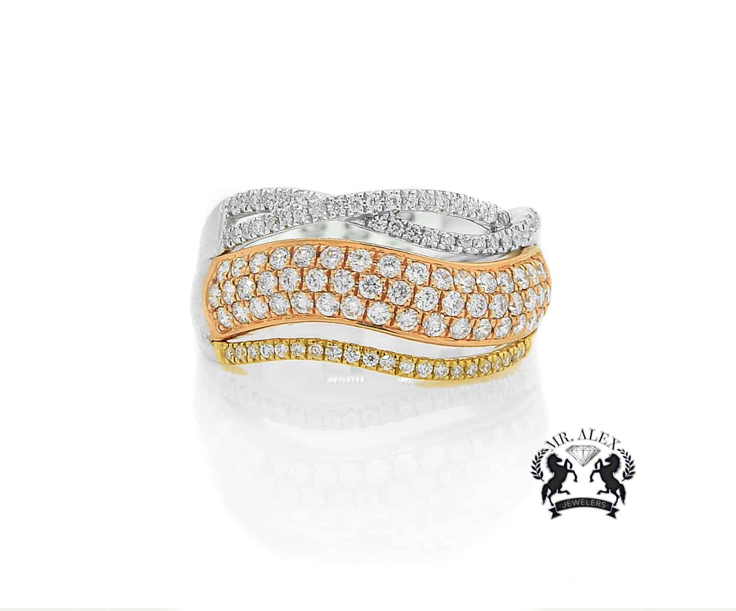 14K Three Tone Diamond Ring 1.02ct - Mr. Alex Jewelry