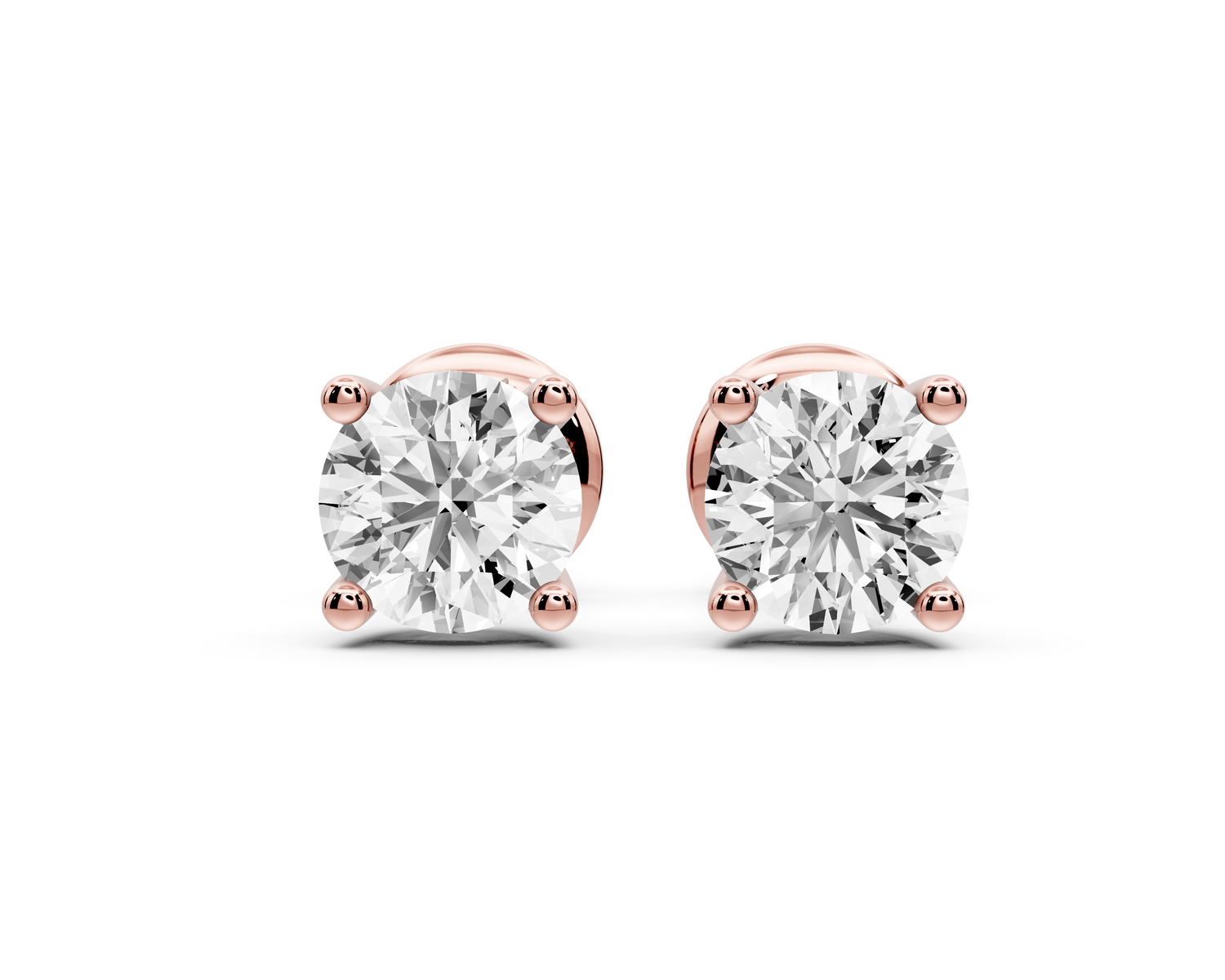 14K Rose Gold Round Cut 1ct Diamond Stud Earrings