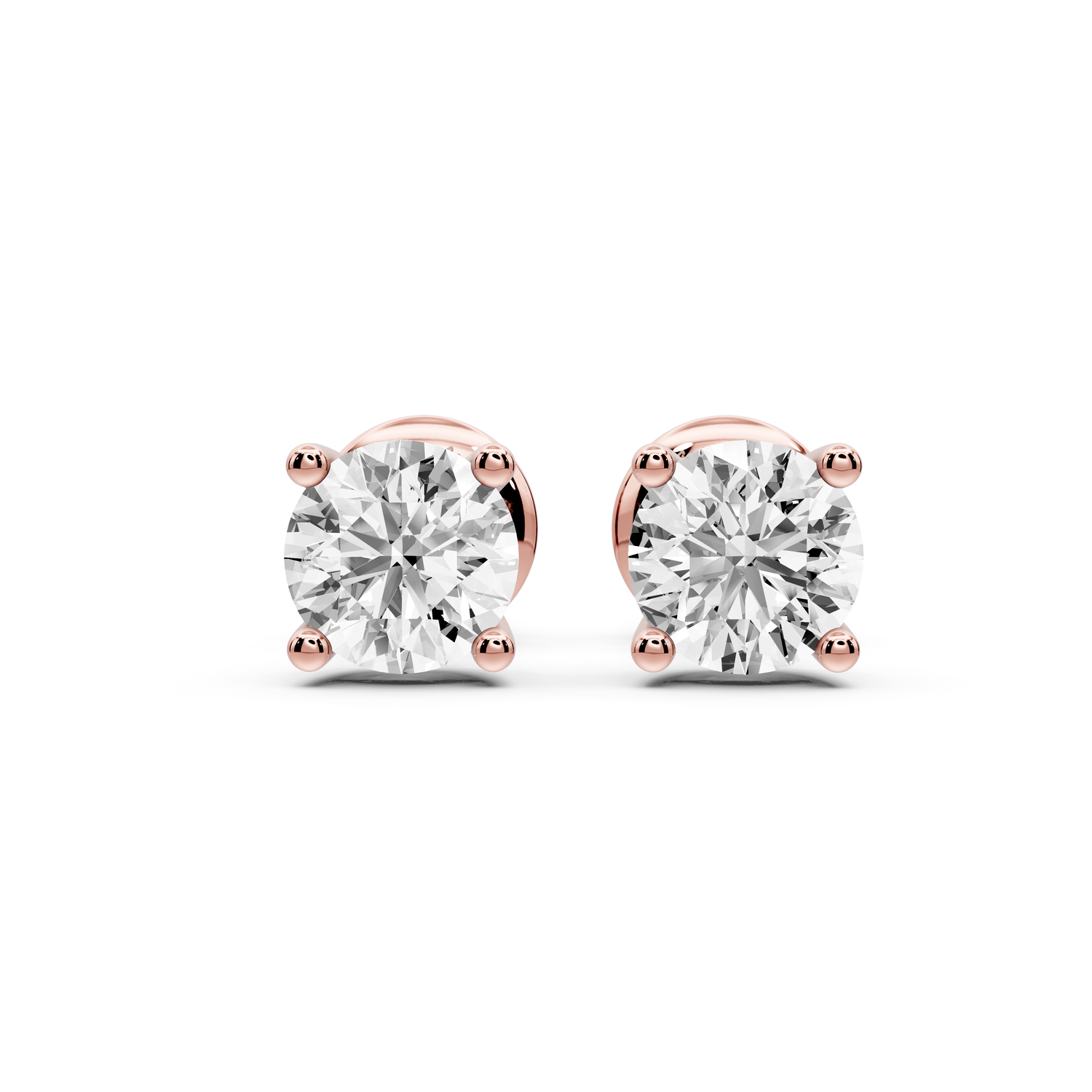14K Rose Gold Round Cut 1ct Diamond Stud Earrings