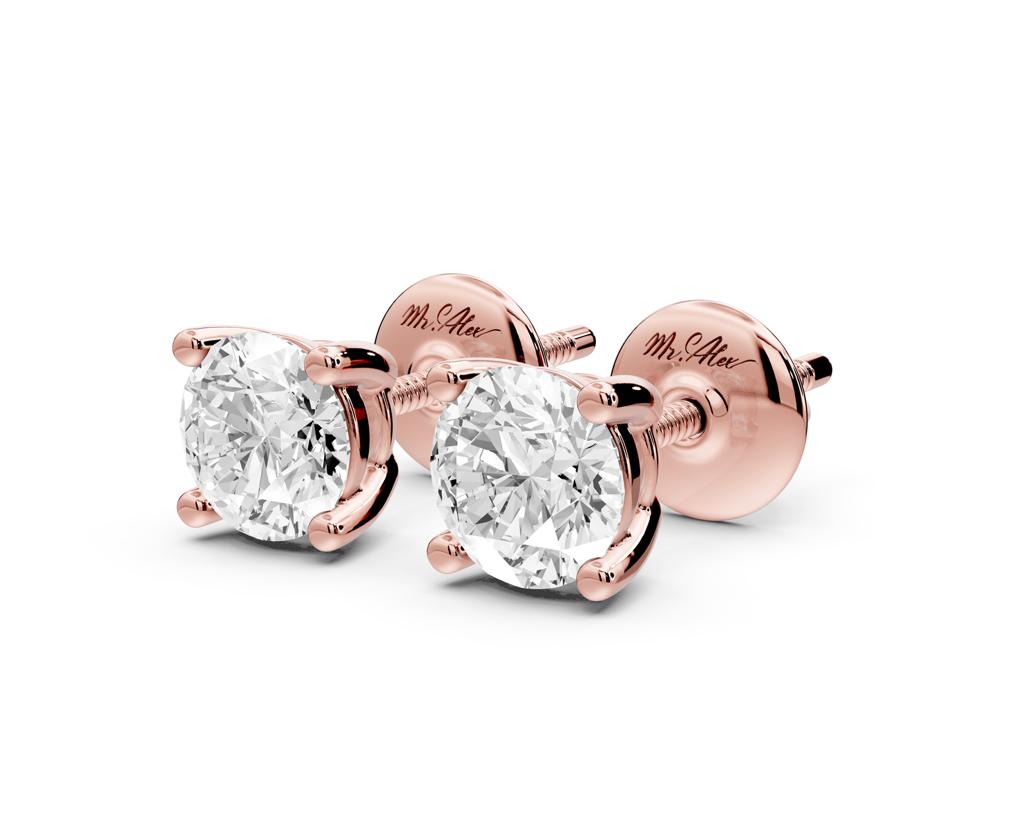14K Rose Gold Round Cut 1ct Diamond Stud Earrings