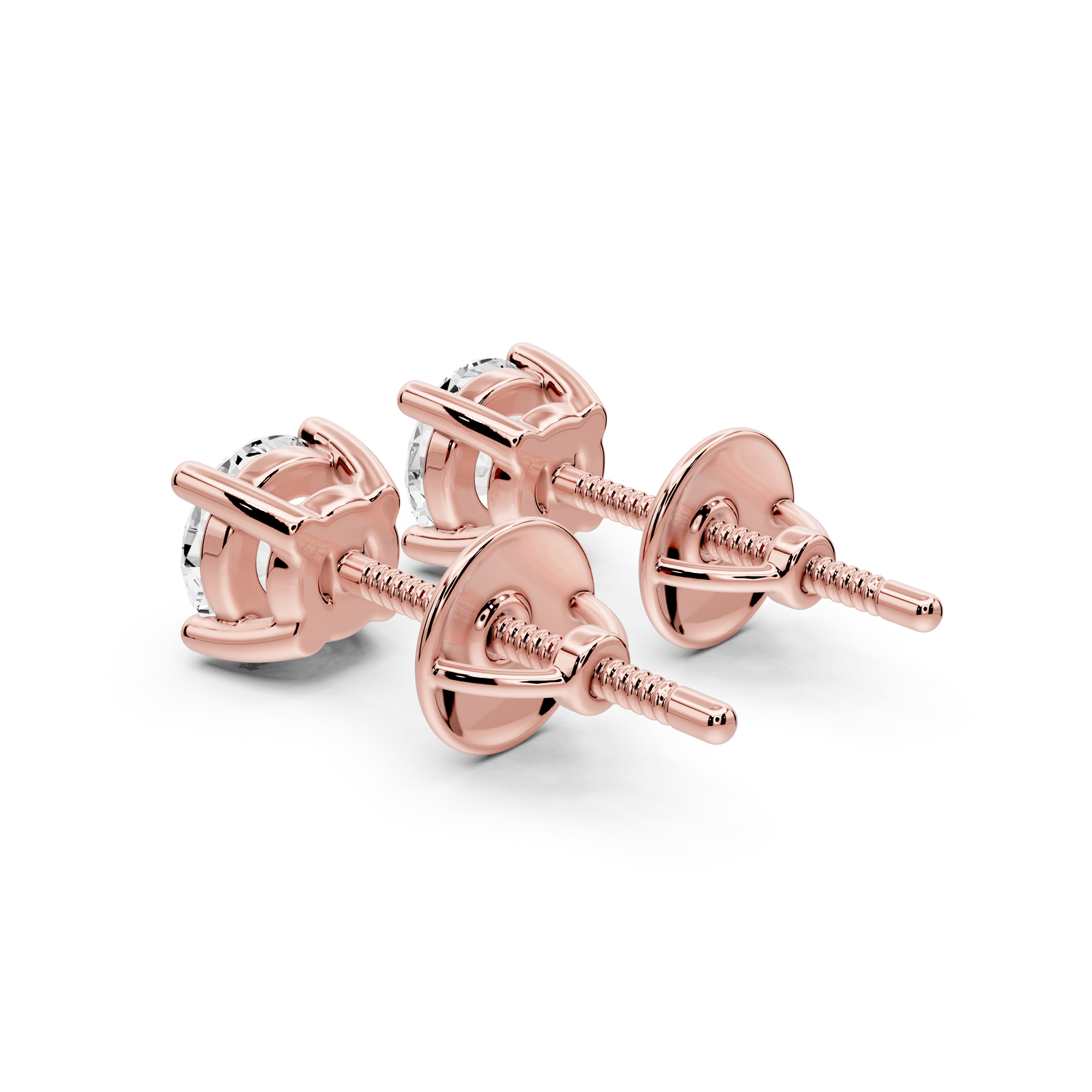 14K Rose Gold Round Cut 1ct Diamond Stud Earrings